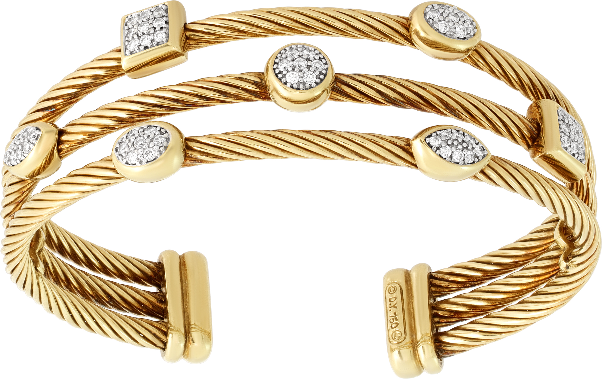 David Yurman Confetti 3-Row Cuff Bracelet in 18k yellow gold S521605