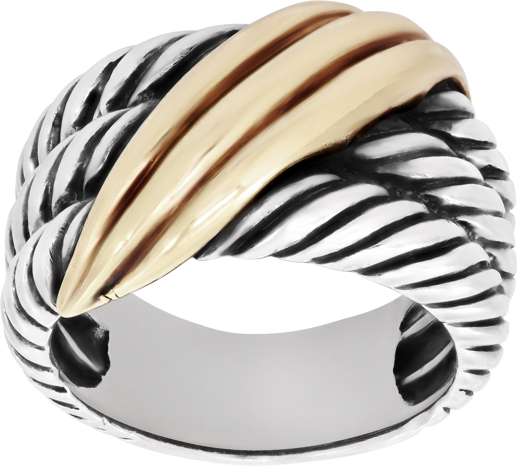 David Yurman Crossover Wave ring in sterling silver and 14k yellow gold