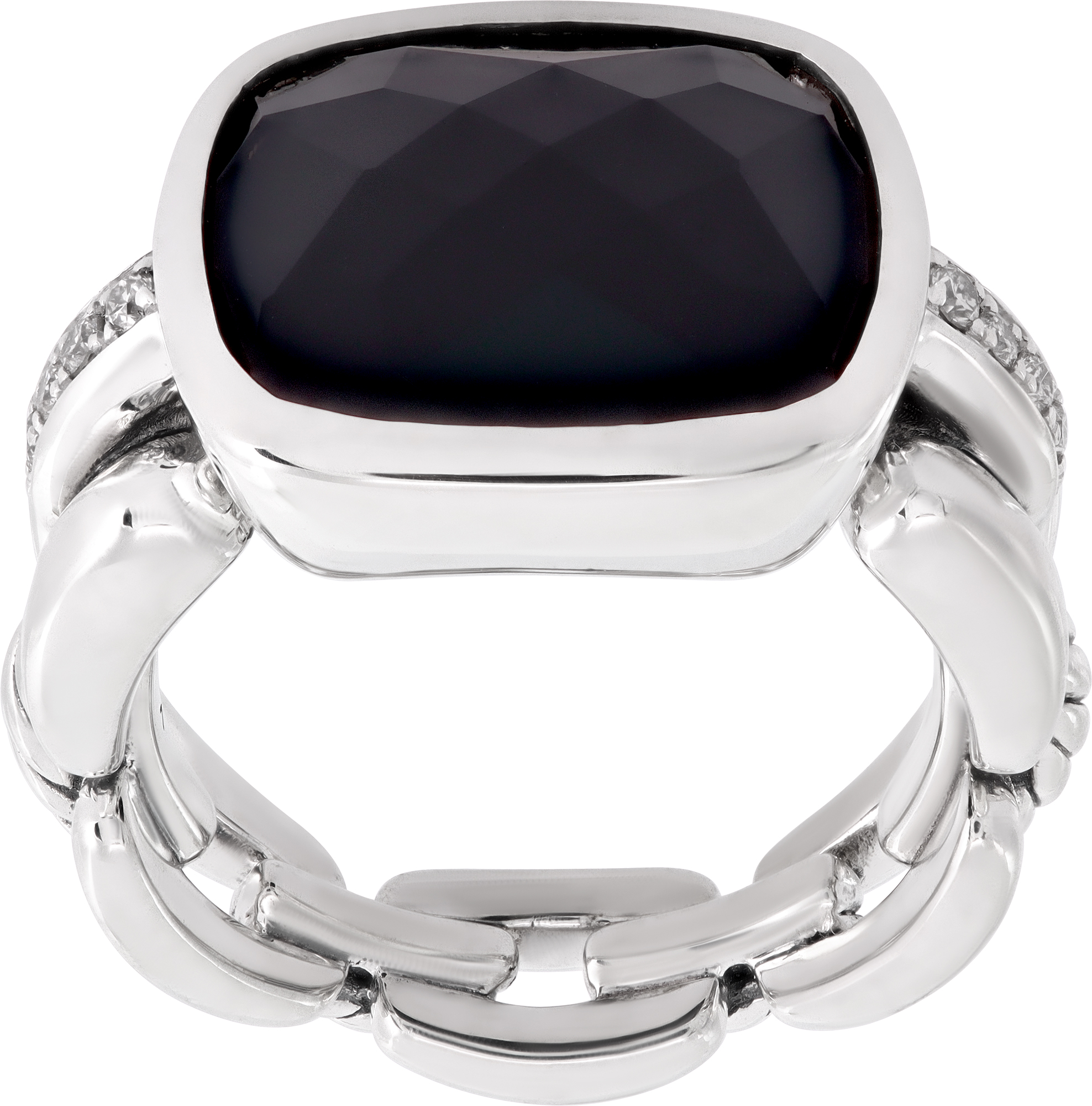 David Yurman diamond cut Onyx ring in Sterling silver with diamonds on the side