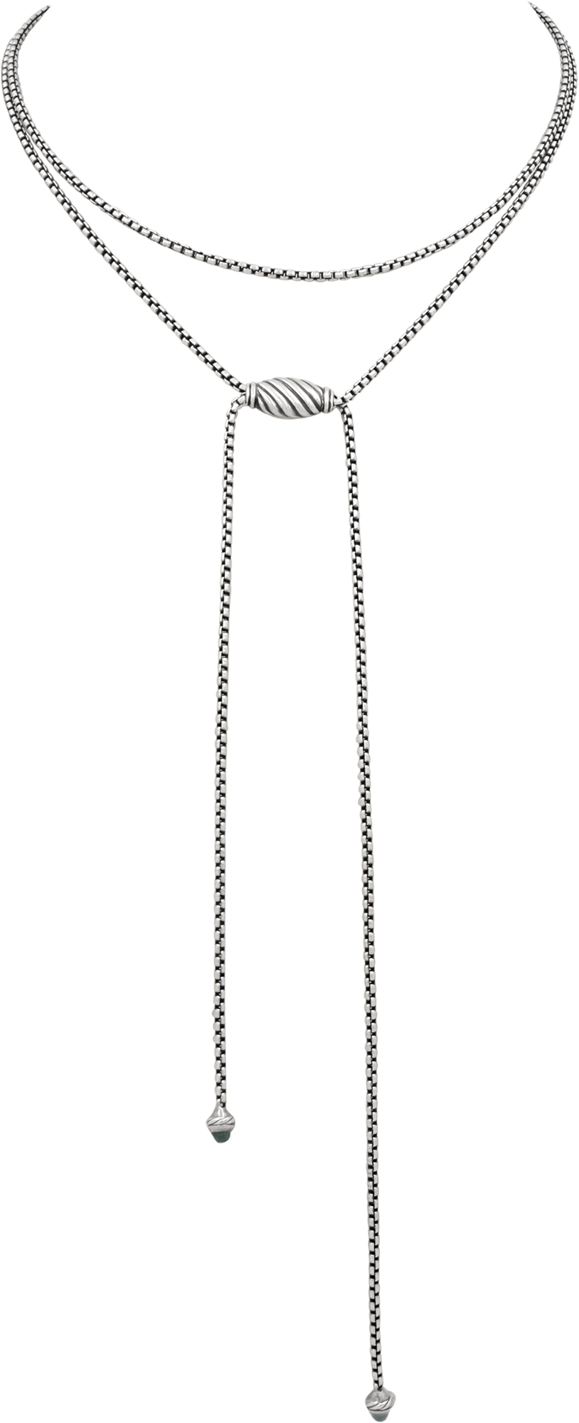 David Yurman Lariat Necklace in sterling silver with green gemstones