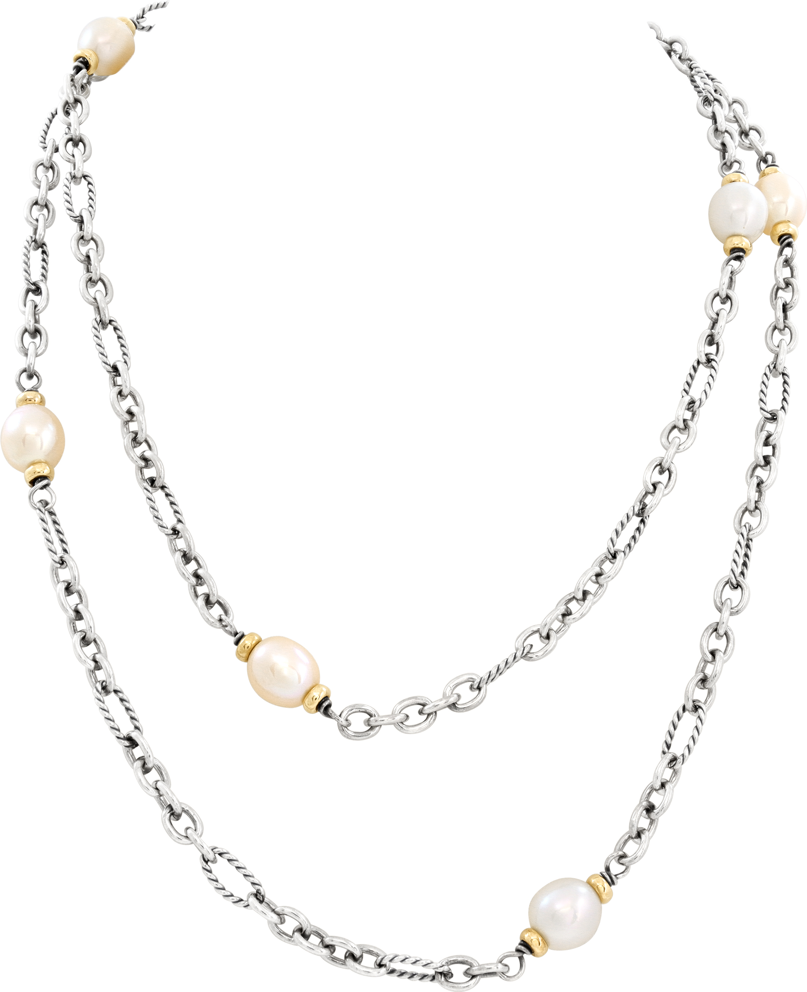 David Yurman long Sterling Silver chain/necklace with 18k Yellow Gold Chain/Necklace With Toggle Clasp