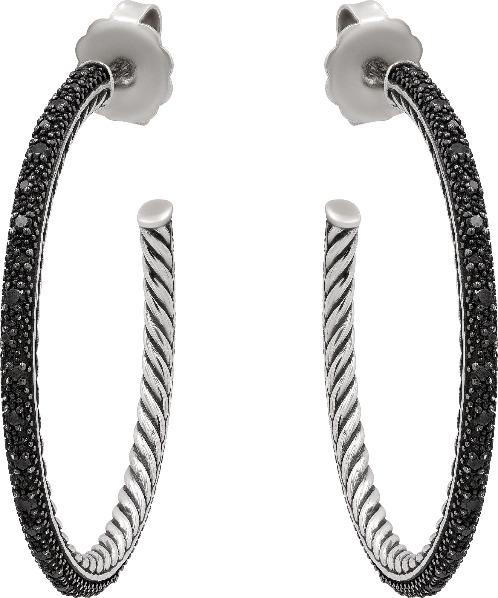 David Yurman Midnight Diamond Hoop Earrings in Sterling Silver S522289