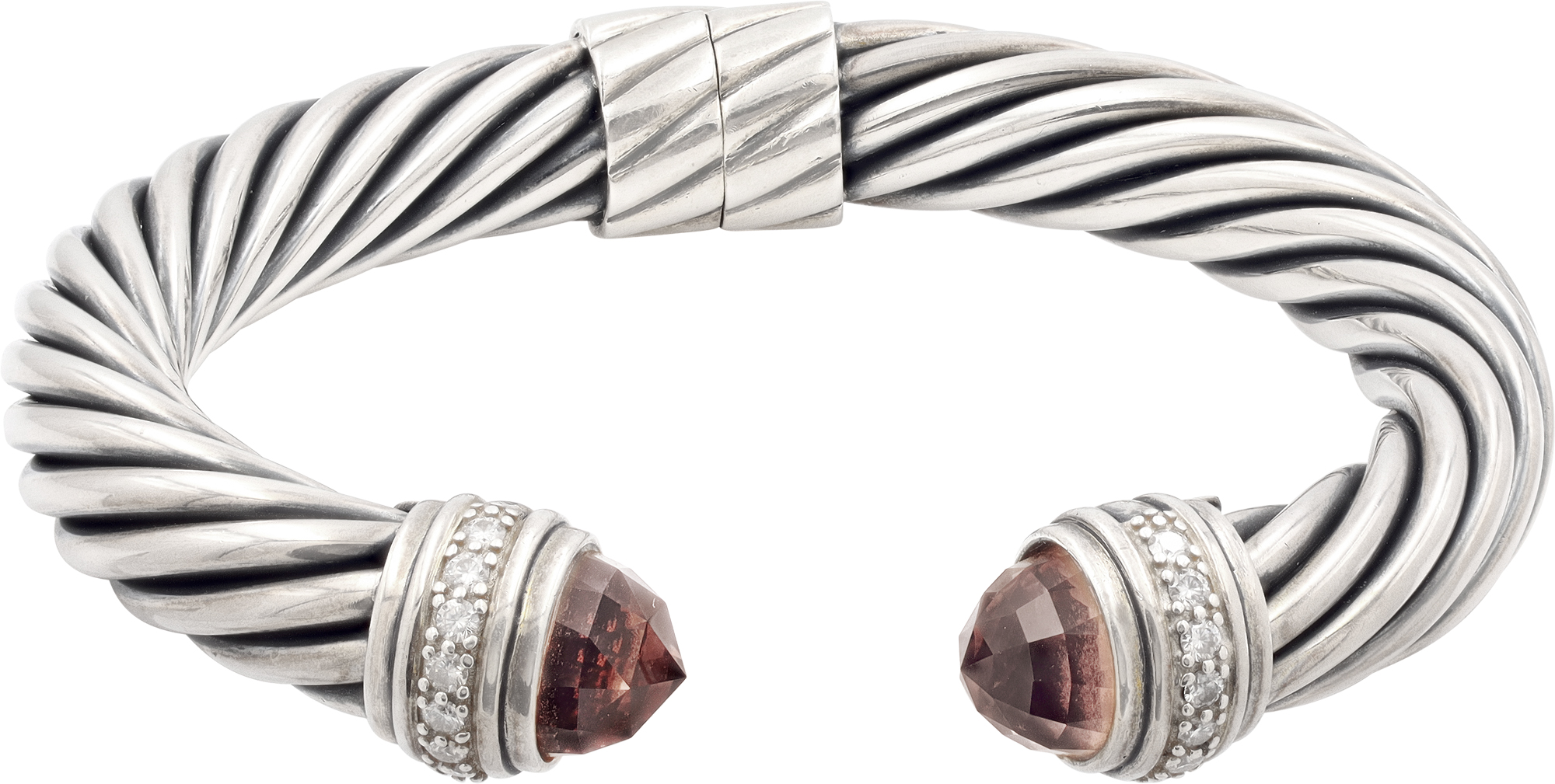David Yurman Morganite and diamond cable bracelet in sterling silver David Yurman Morganite and diamond cable bracelet in sterling silver