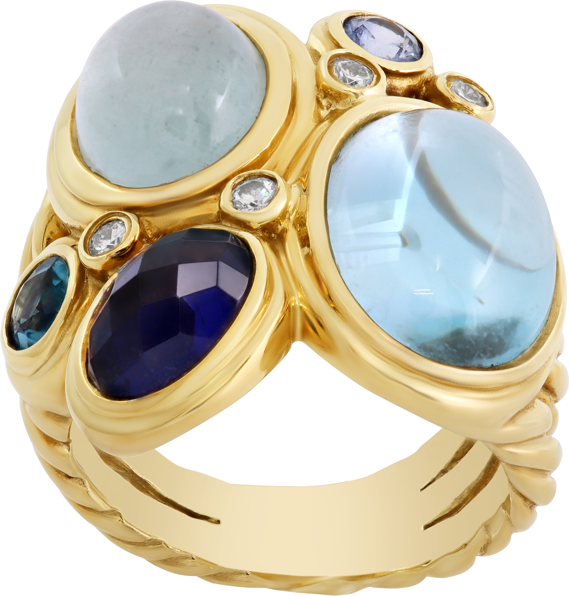 David Yurman "Mosaic" Ring With Gemstones and Diamonds in 18k Yellow Gold S521604