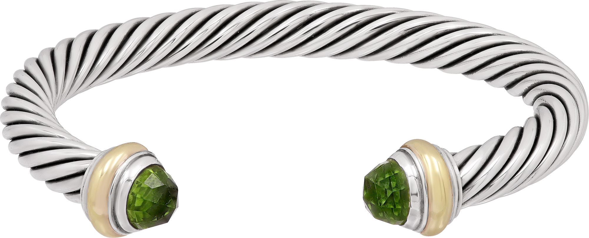 David Yurman Peridot cable cuff bracelet in sterling silver and 14k gold David Yurman Peridot cable cuff bracelet in sterling silver and 14k gold
