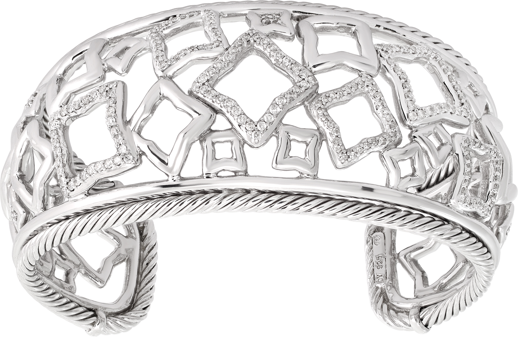 David Yurman Quatrefoil diamond and sterling silver bangle S521634