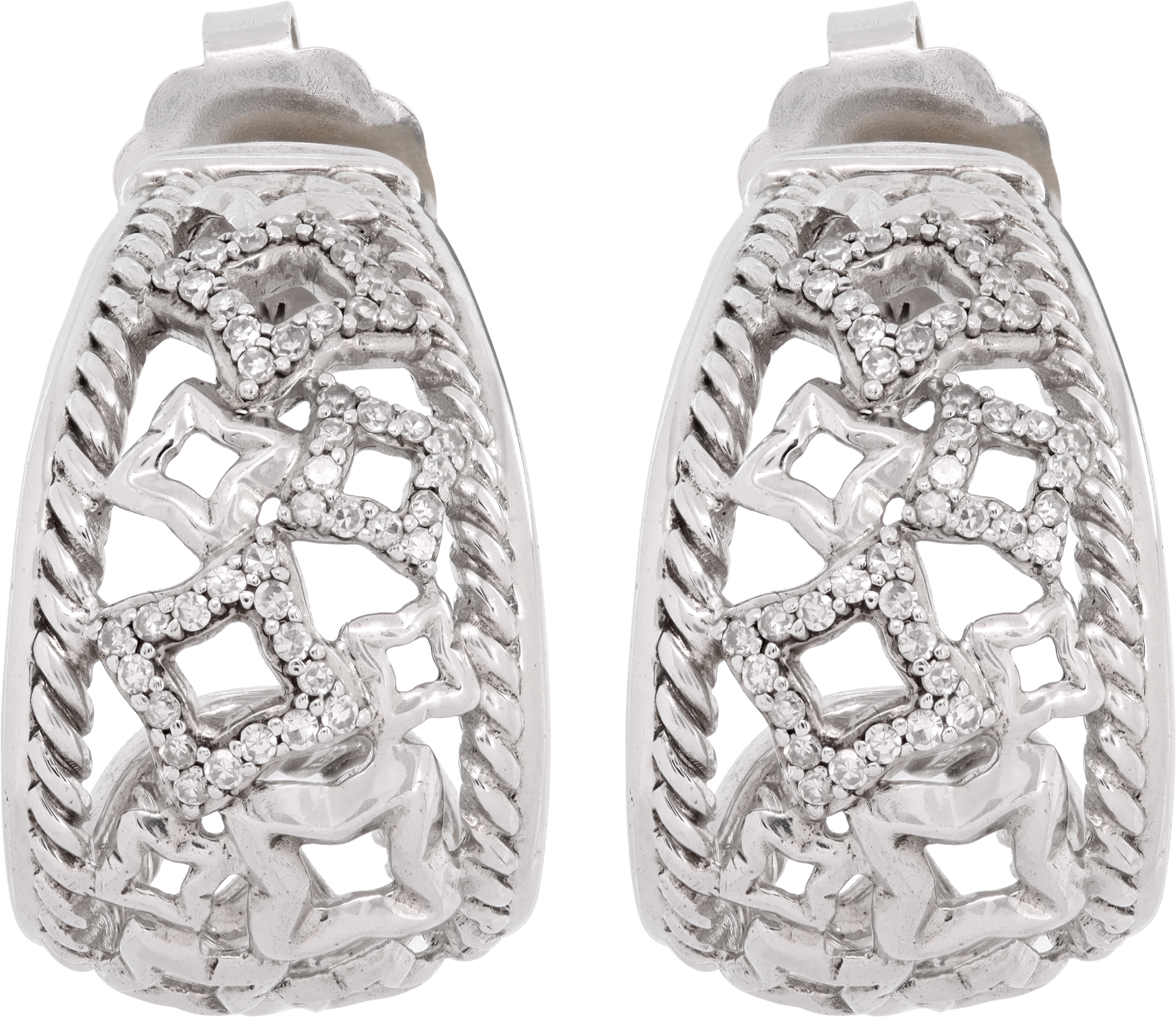 David Yurman Quatrefoil earrings in sterling silver with diamonds