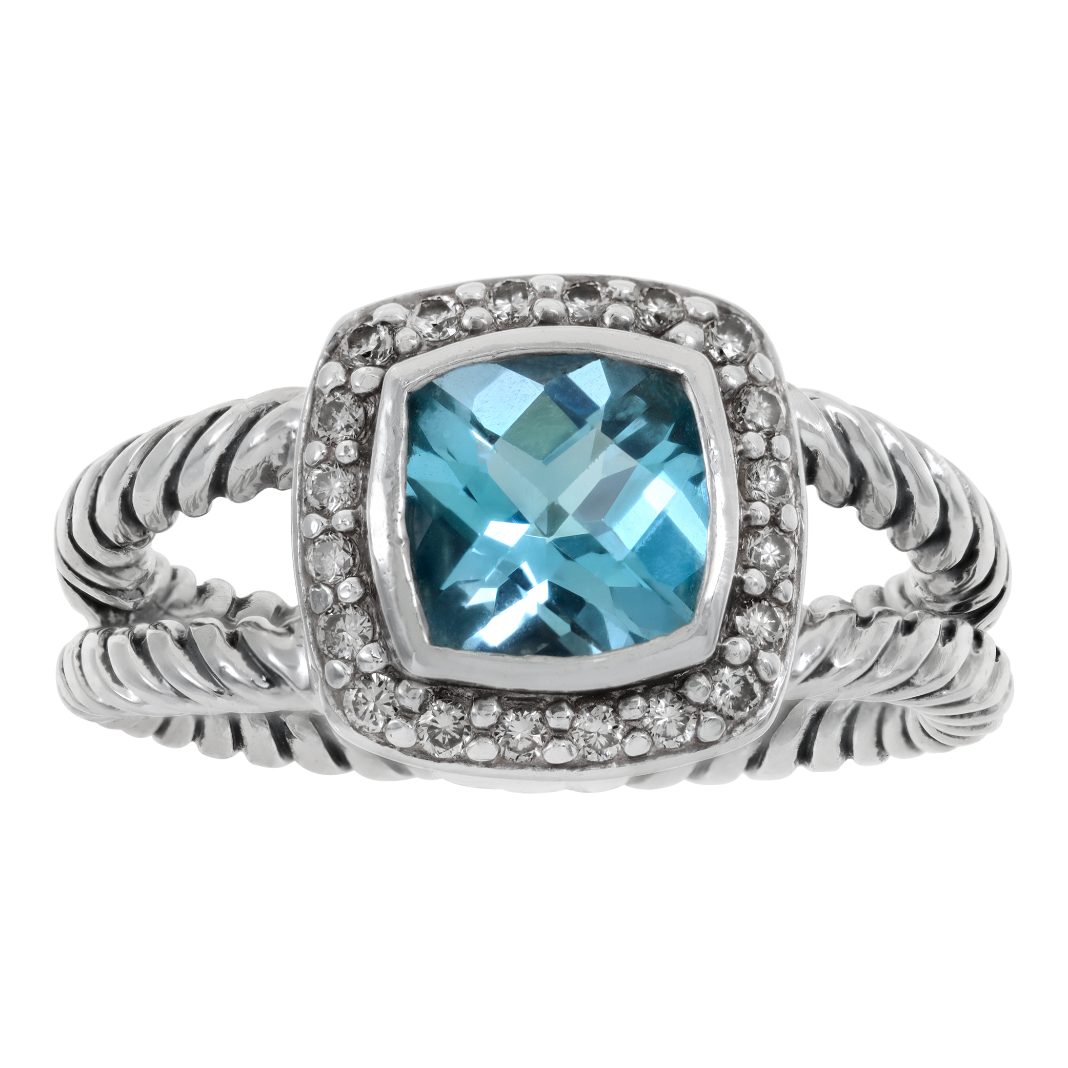 David Yurman ring in sterling silver w/ topaz & diamonds
