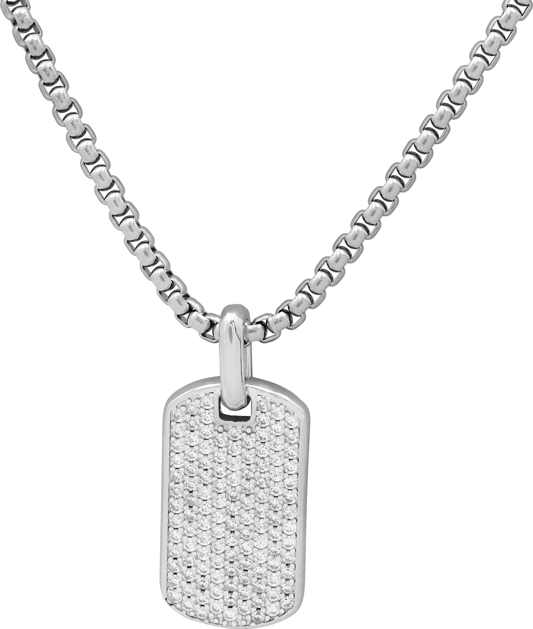 David Yurman Sterling Silver Box Chain Necklace with Diamond Pendant S522274