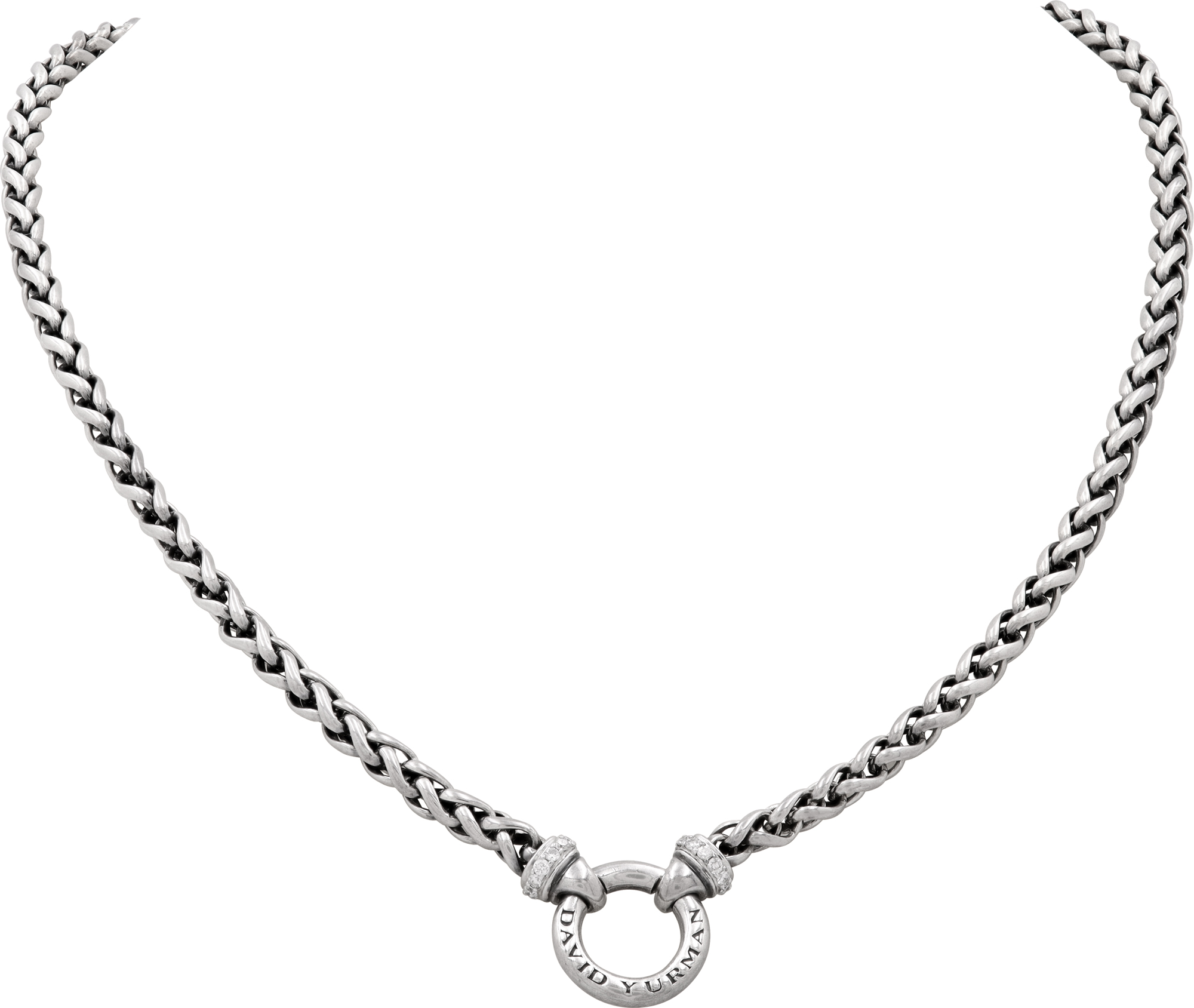 David Yurman Sterling Silver Single Wheat Chain Necklace with diamonds and ring circle pendant David Yurman Sterling Silver Single Wheat Chain Necklace with diamonds and ring circle pendant