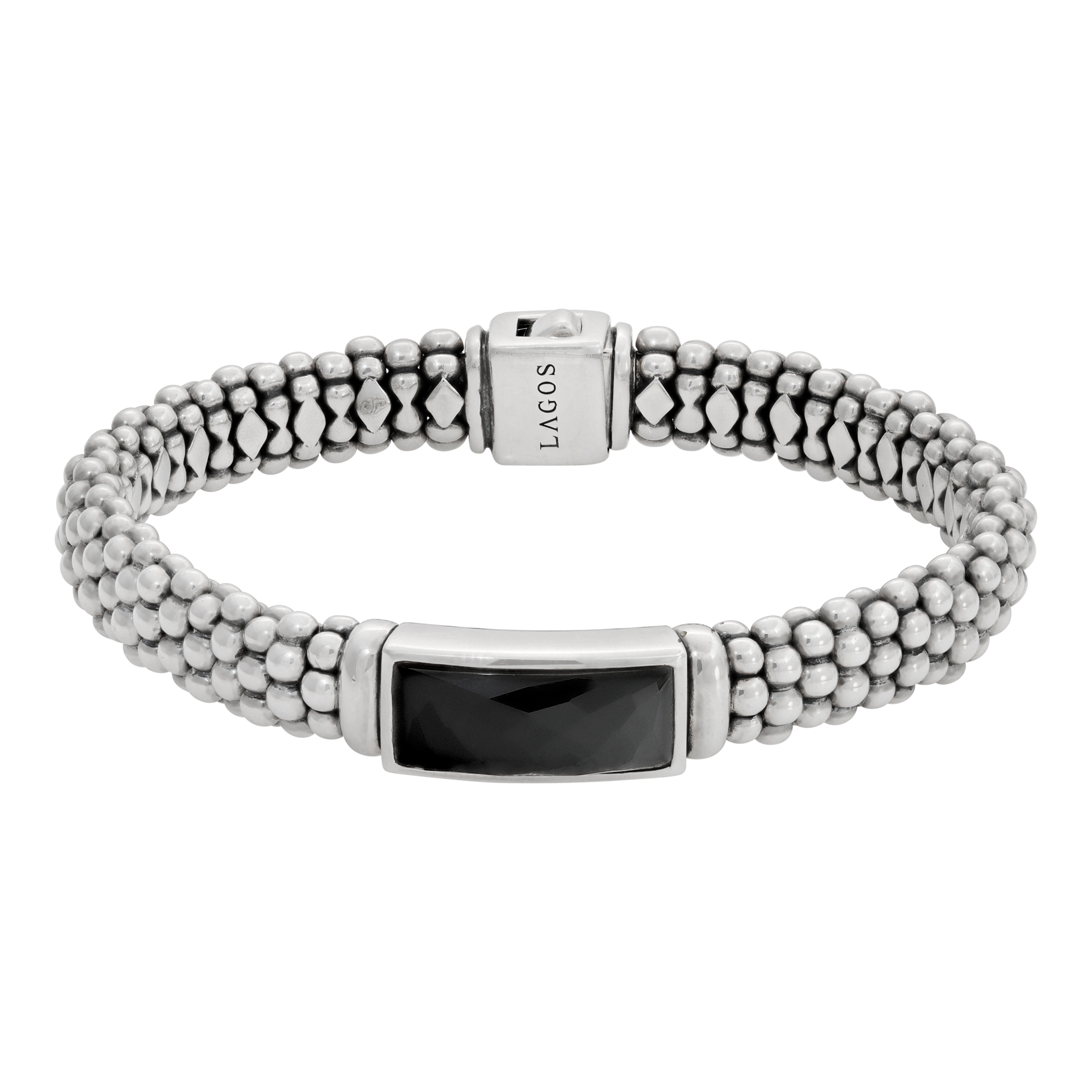 Designer LAGOS, Caviar collection sterling silver and faceted onyx bracelet in sterling silver-