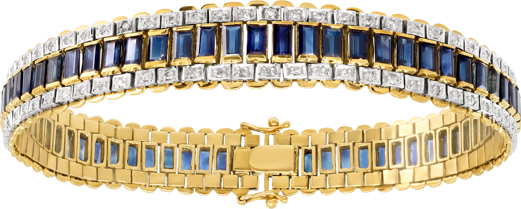 Diamond and blue sapphire line bracelet in 18k yellow gold S521547