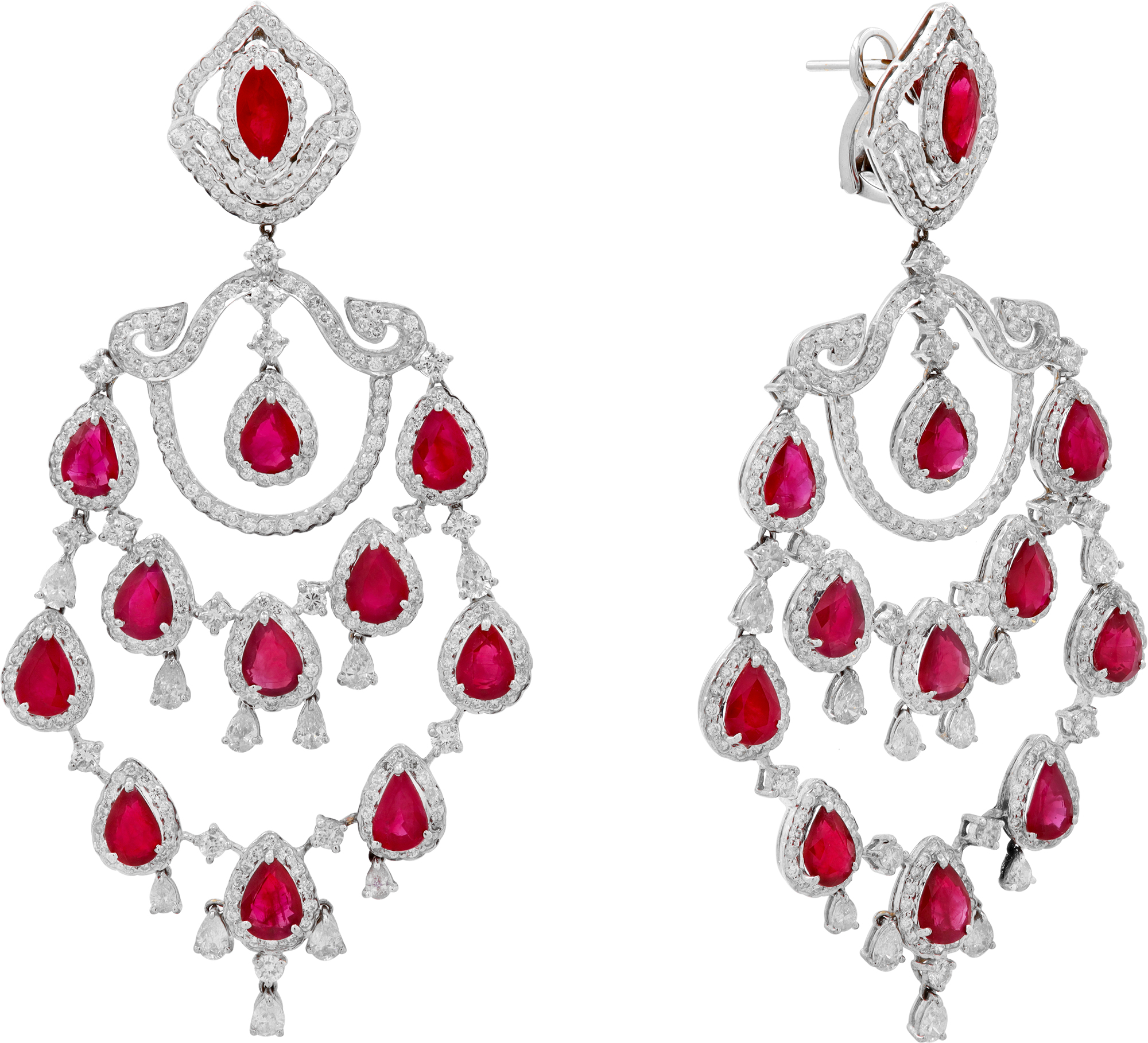 Diamond and Burma Ruby Earrings in 18k White Gold S522214