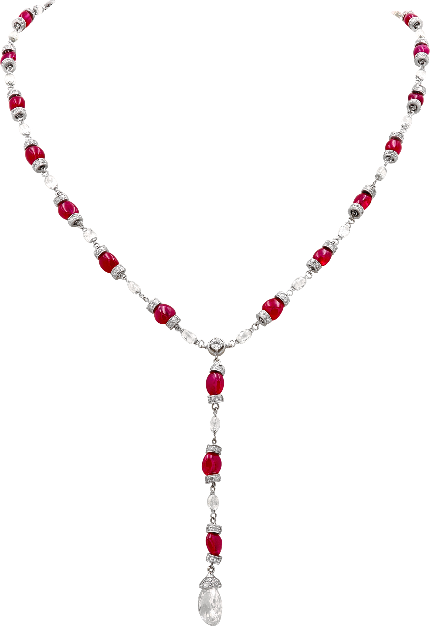 Diamond and Burma Ruby Necklace in 18k White Gold S522209