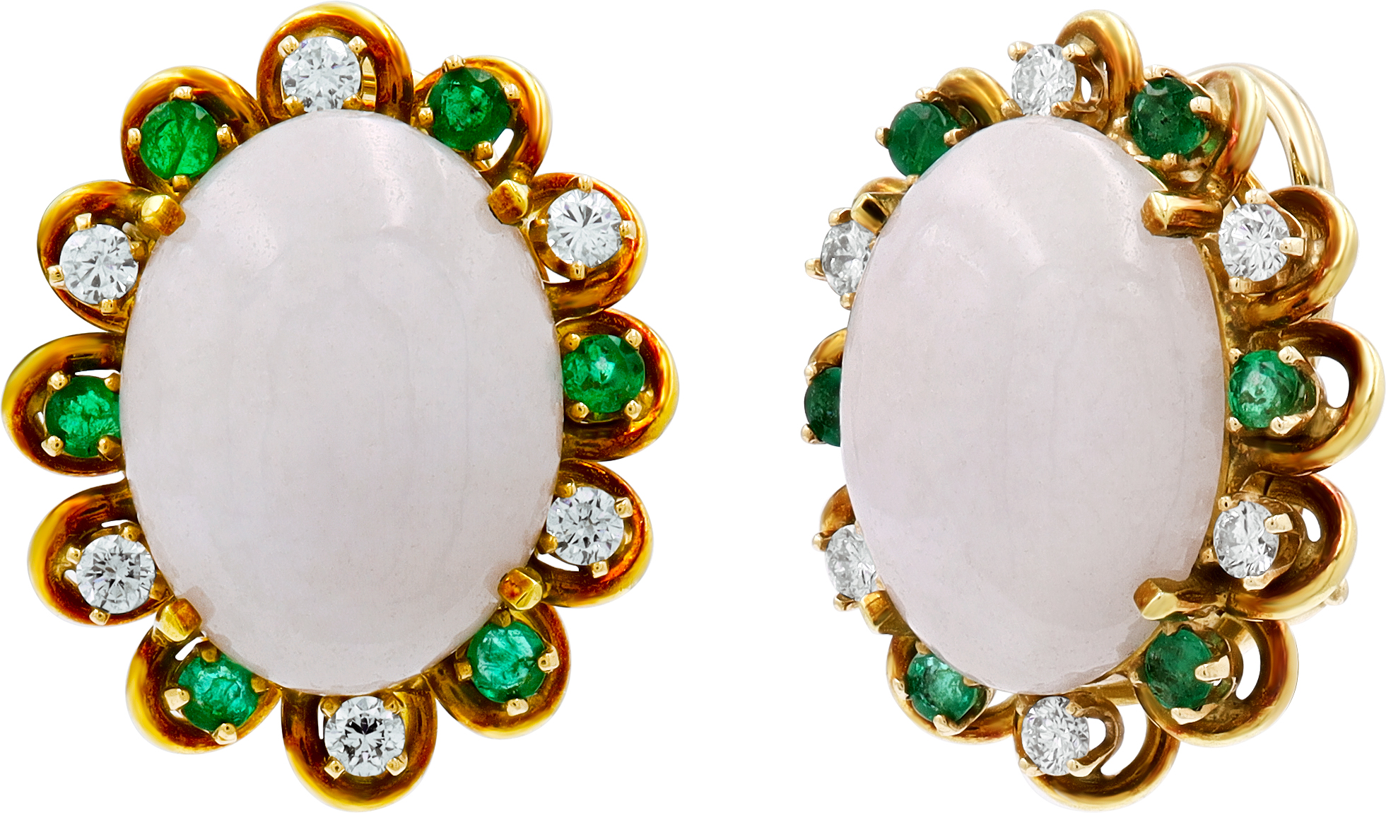 Diamond and Emerald earrings in 18K yellow gold with oval chalcedony stone
