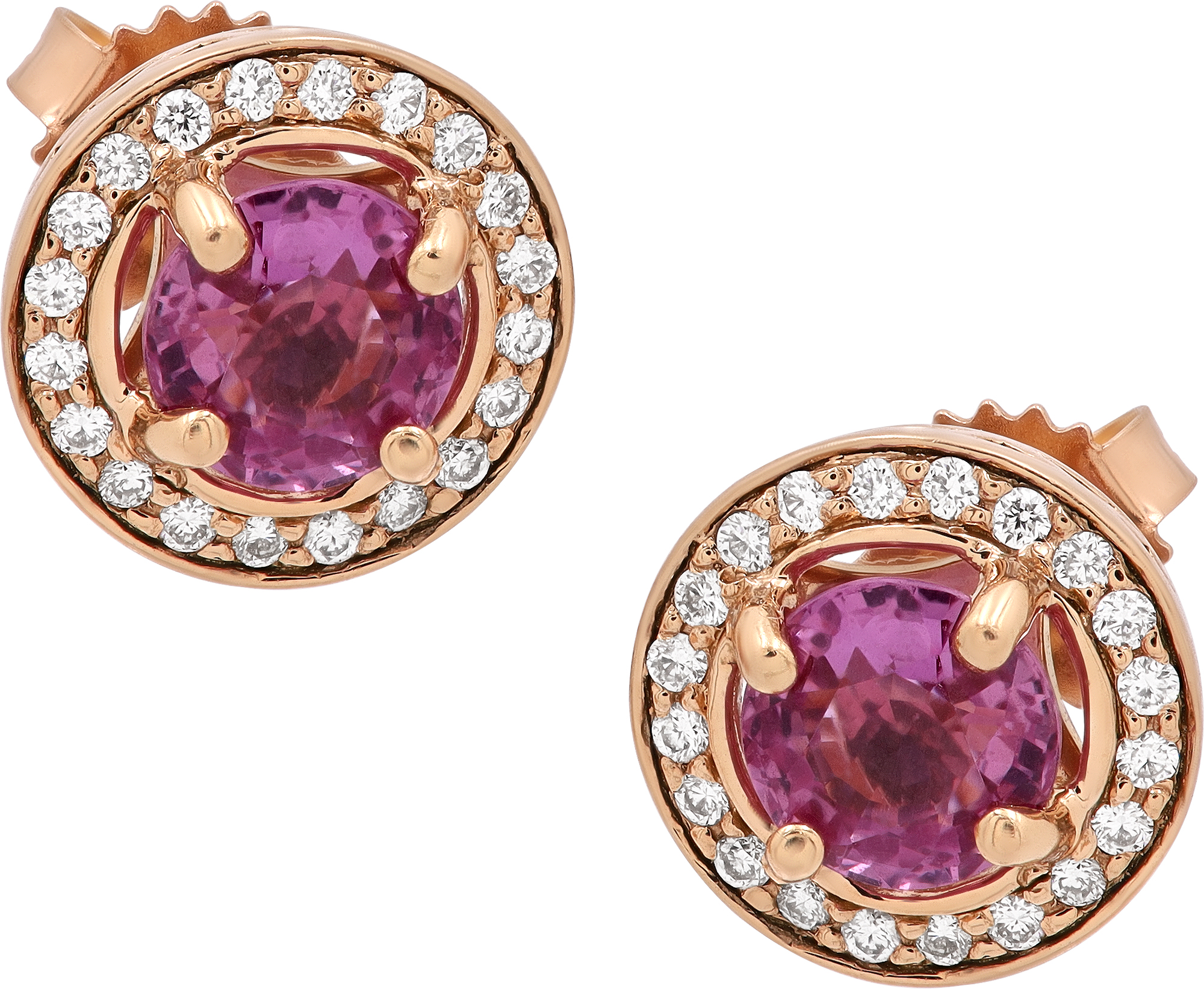 Diamond and pink sapphire stud earrings in 14k rose gold S522305