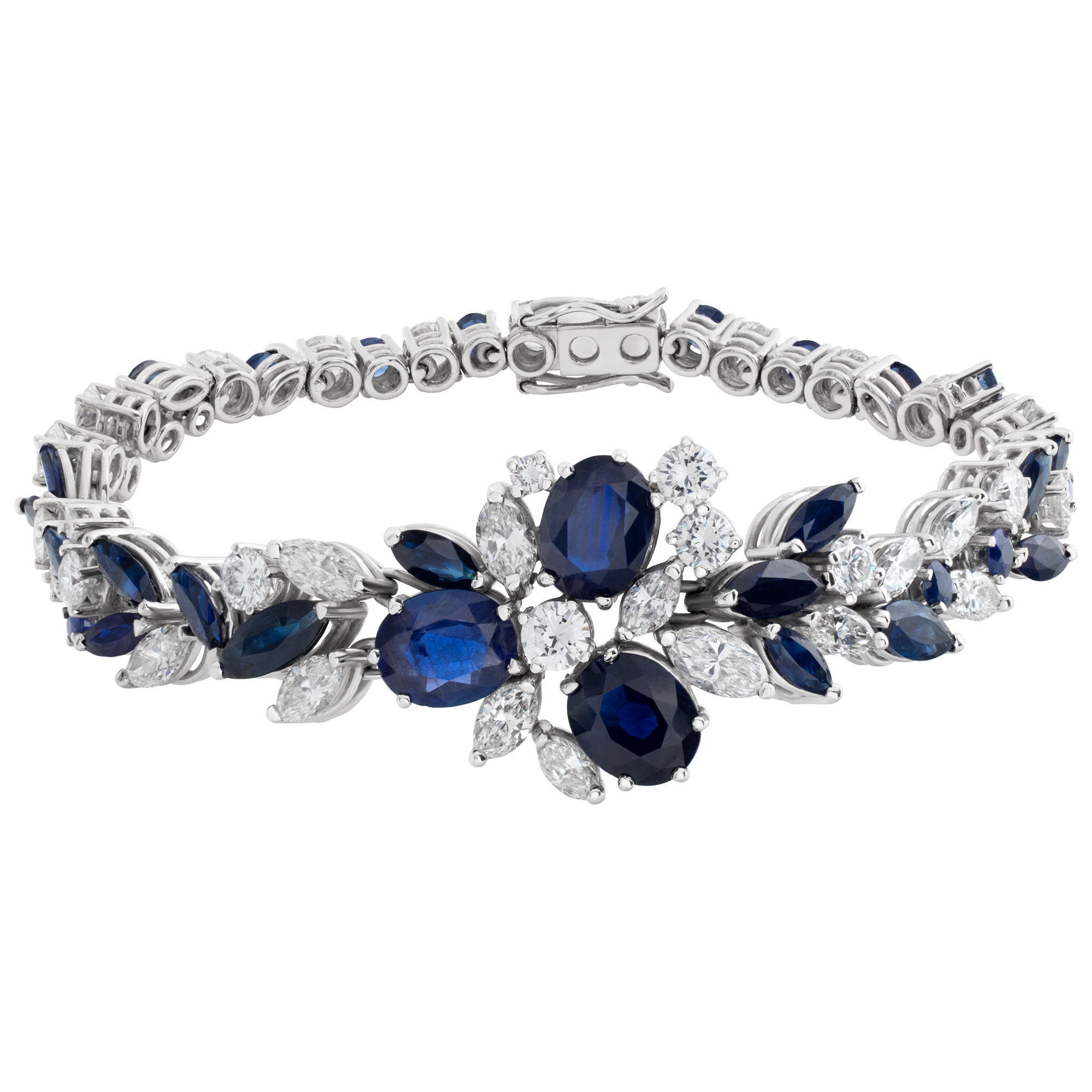BELLE ÉPOQUE Sapphire Bracelet 18K WG Belle Epoque Art Deco Geometric CZ Delicate Emerald Green