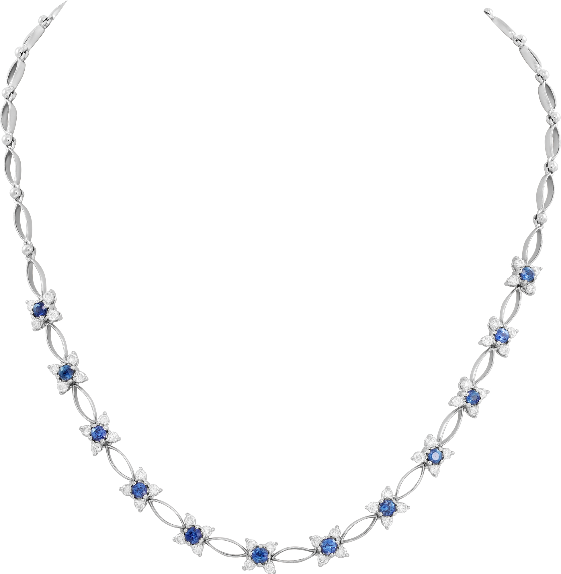 Diamond and sapphire necklace in 18k white gold