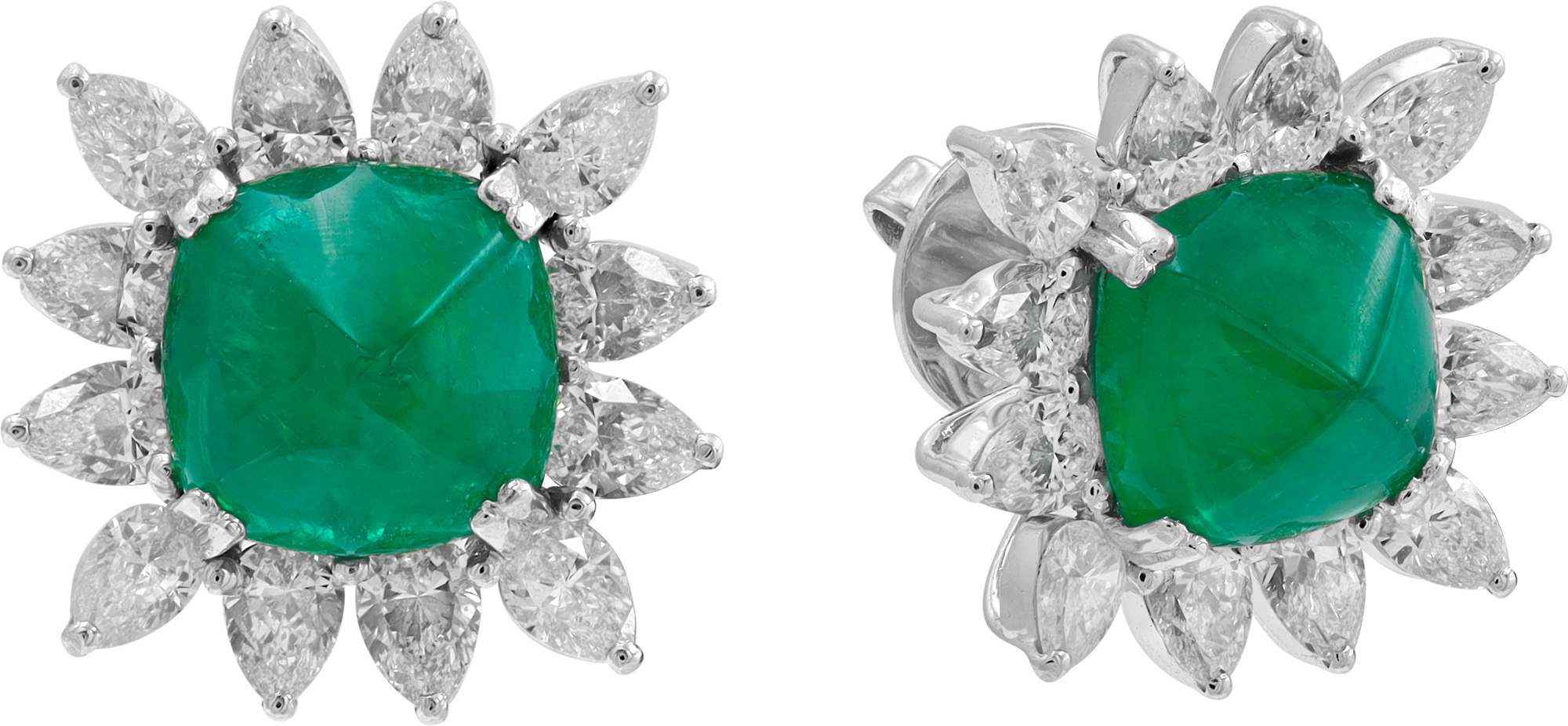 Diamond and Zambian Cushion Emerald Earrings in Platinum Diamond and Zambian Cushion Emerald Earrings in Platinum