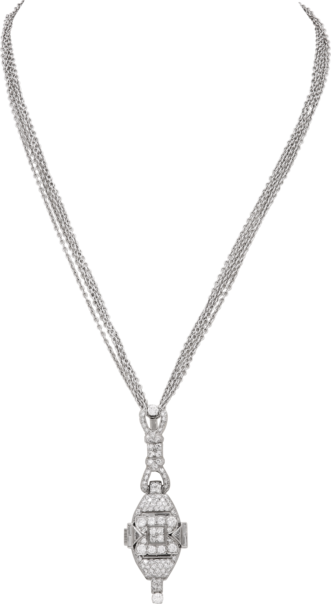 Diamond cocktail watch made into pendant in platinum on an 18k white gold multi strand chain S522262