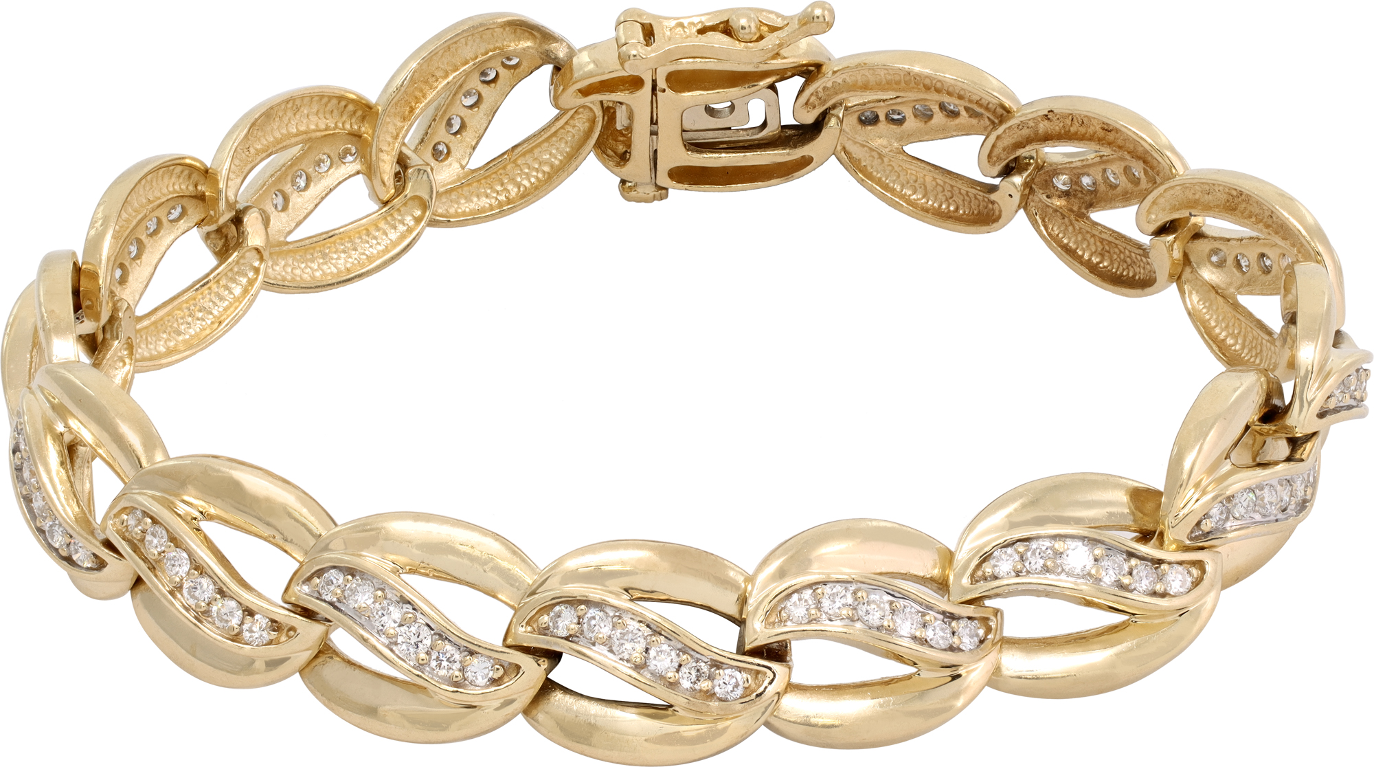 Diamond Curb Link bracelet in 14k yellow gold with over 1.5 carats in diamonds. Diamond Curb Link bracelet in 14k yellow gold with over 1.5 carats in diamonds.