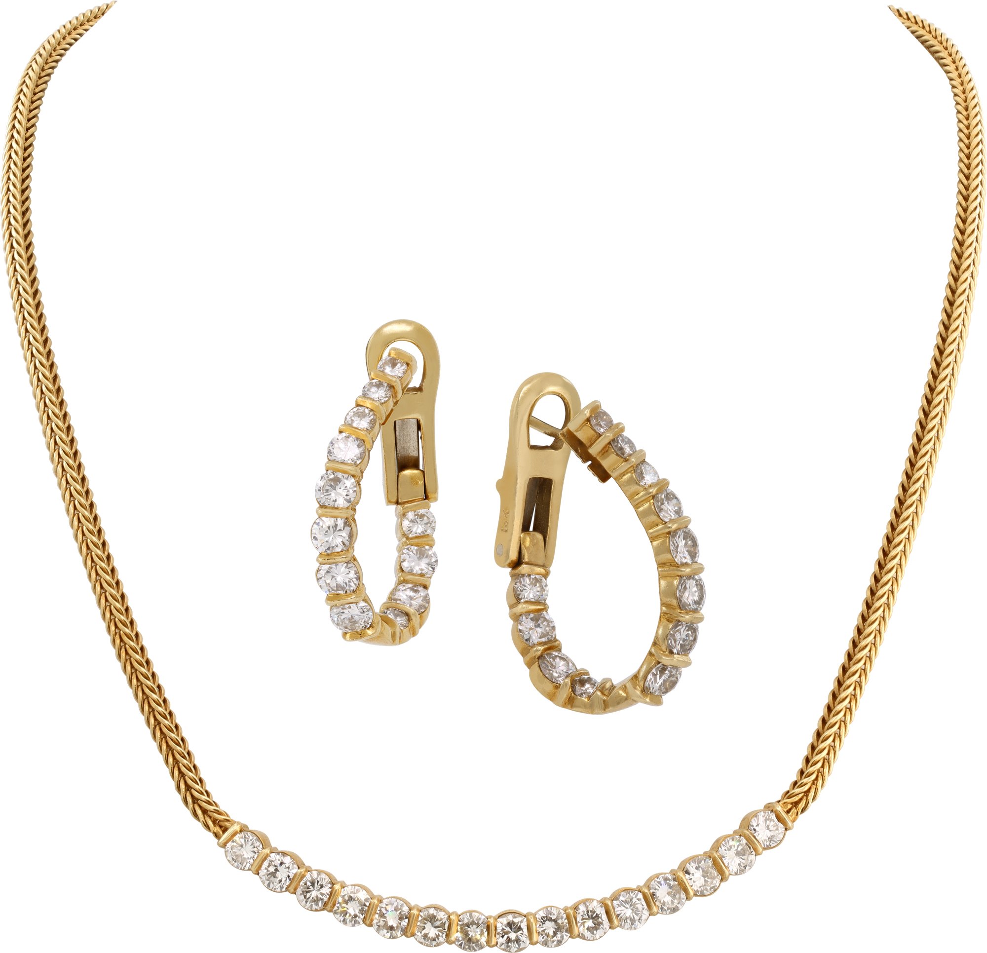 Diamond earrings and necklace set in 18k yellow gold over 6.50 carats in diamonds N518446