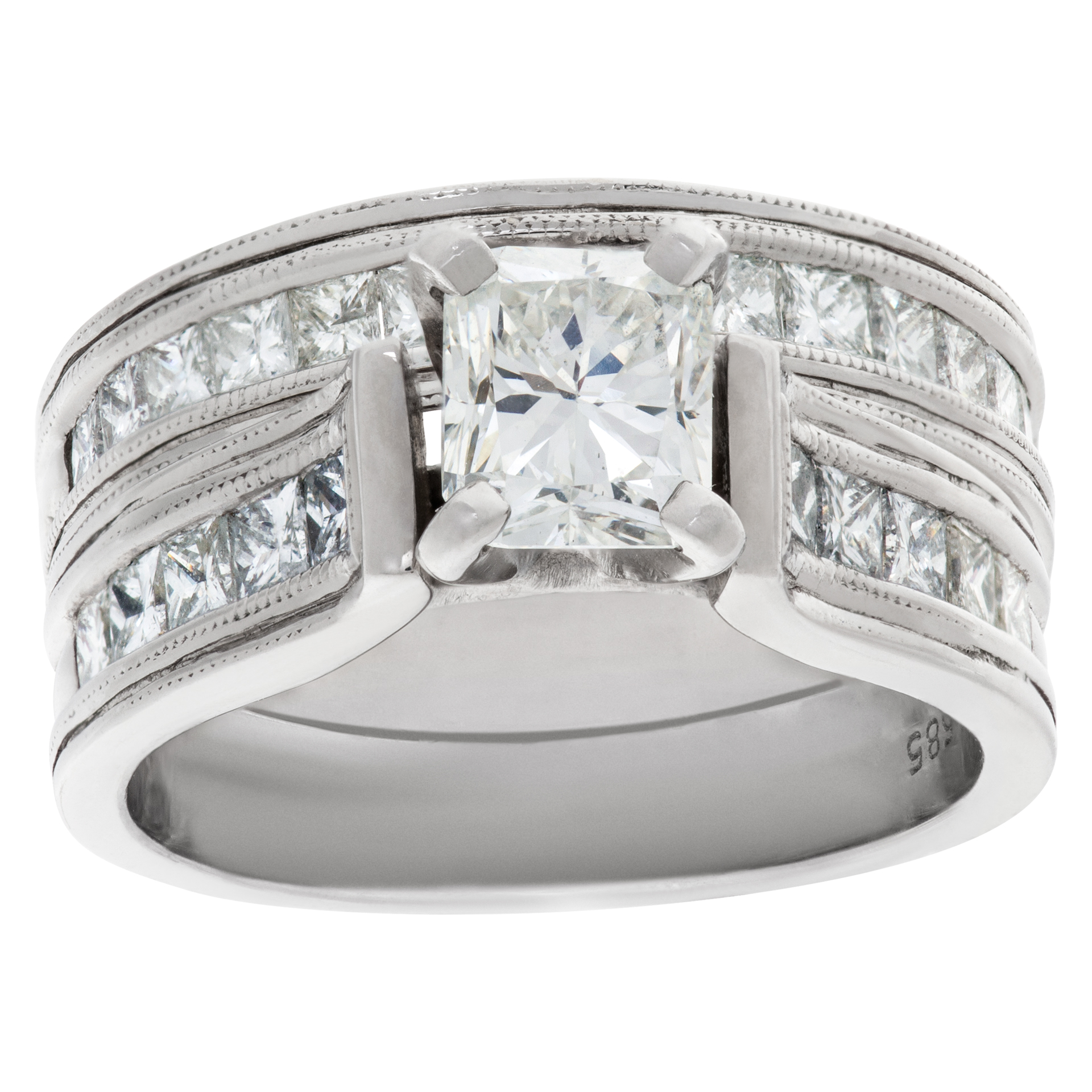 Diamond engagement ring set in 14k white gold. 0.75 ct center diamond (J color, SI1 clarity)