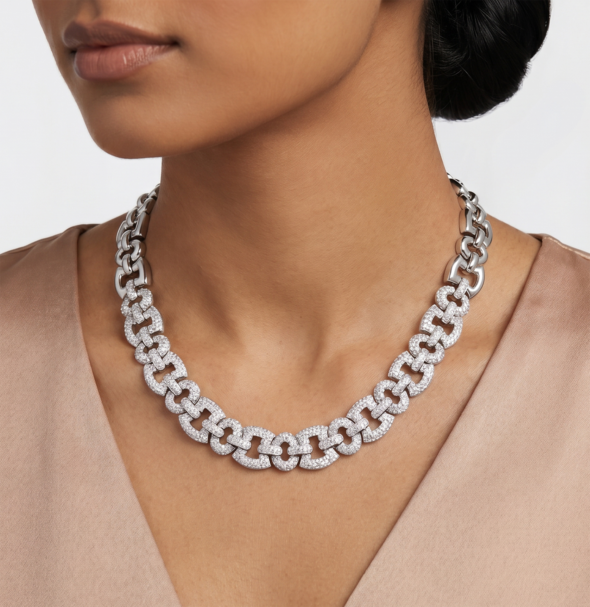 Diamond geometric link necklace in 18k white gold S522007 \_p