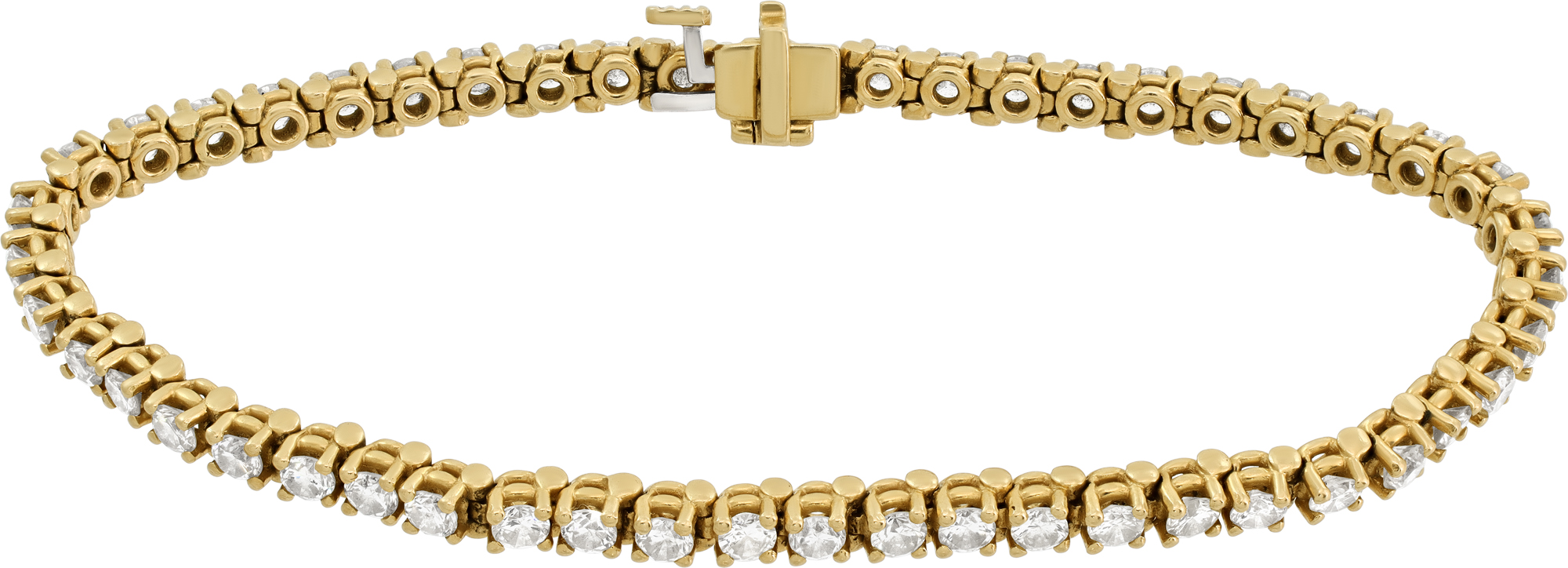 Diamond line bracelet in 14k yellow gold with over 4 carats in round diamonds (I-J color, SI clarity). S521577 