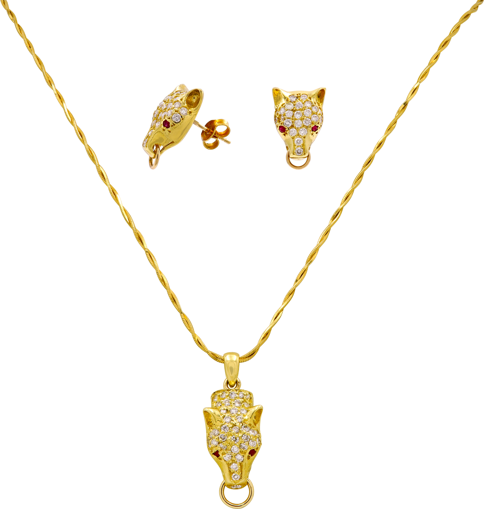 Diamond Panthere Necklace and Earring Set in 18k yellow gold S522261 \_p
