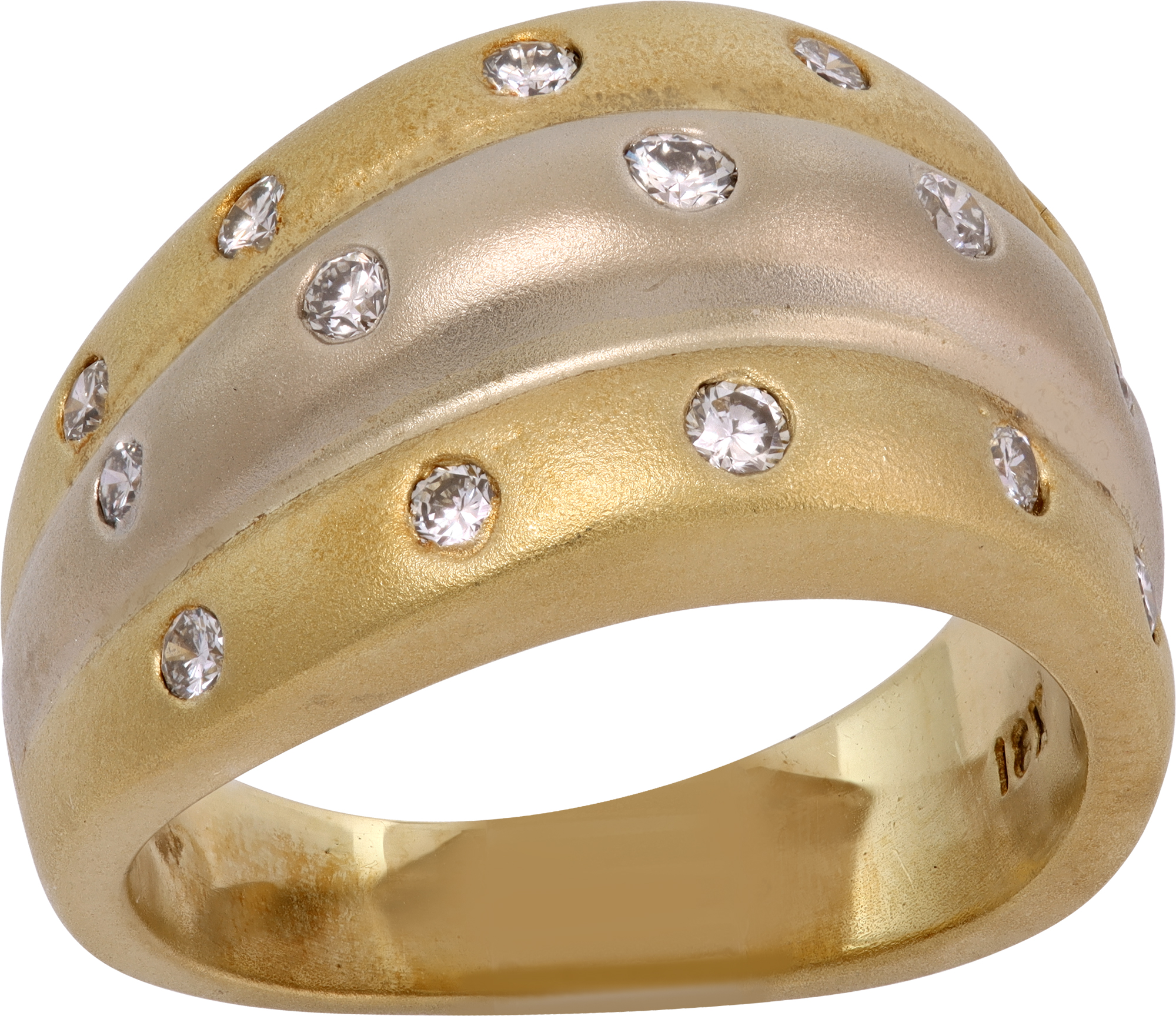 Diamond Ring in 18k yellow gold with an 18k white gold center band