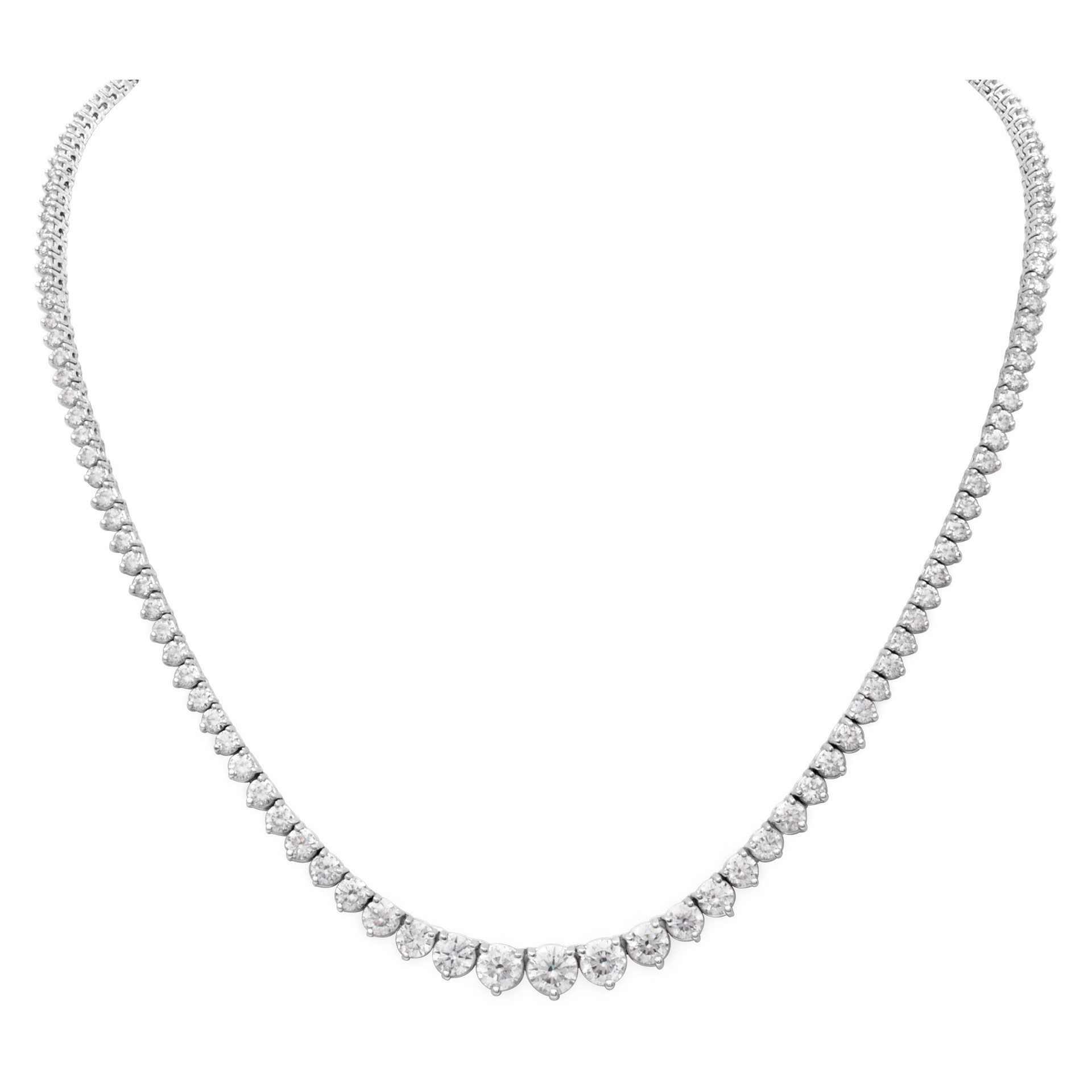 Diamond riviera necklace with 10 carats in round cut diamonds in
