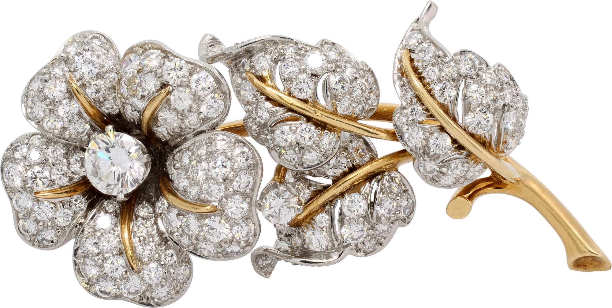 Diamond Rose Brooch In Platinum and 18K yellow gold. S521639