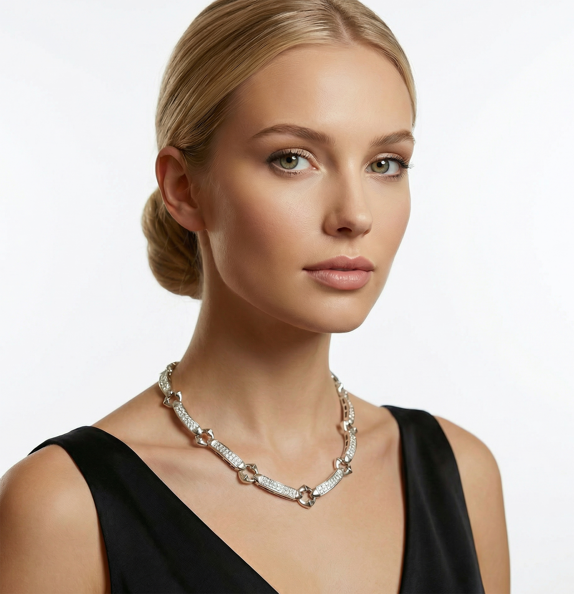 Diamond Station Necklace in 18k white gold with over 8.5 carats in princess cut diamonds