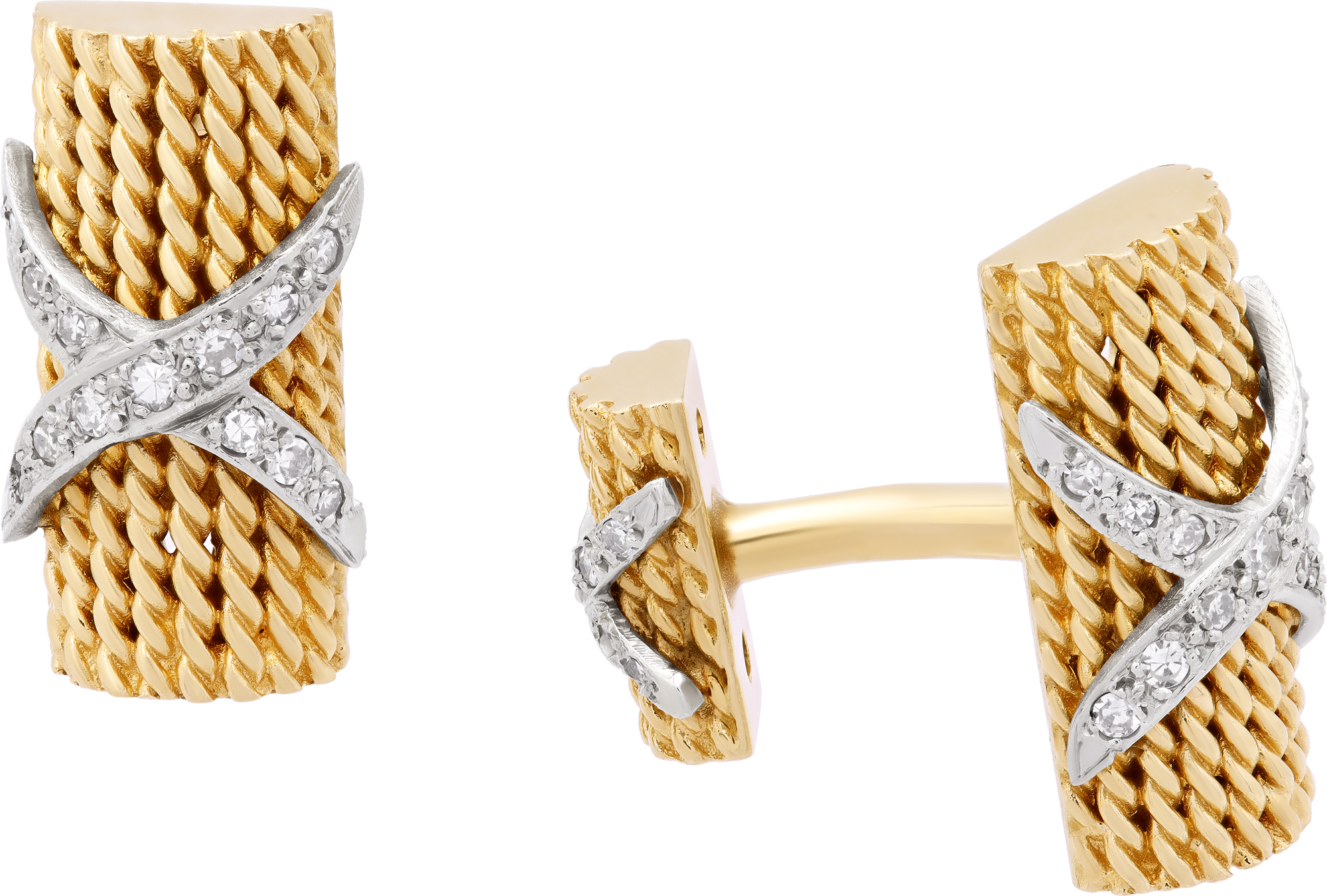 Diamond X cufflinks in 14k white & yellow gold