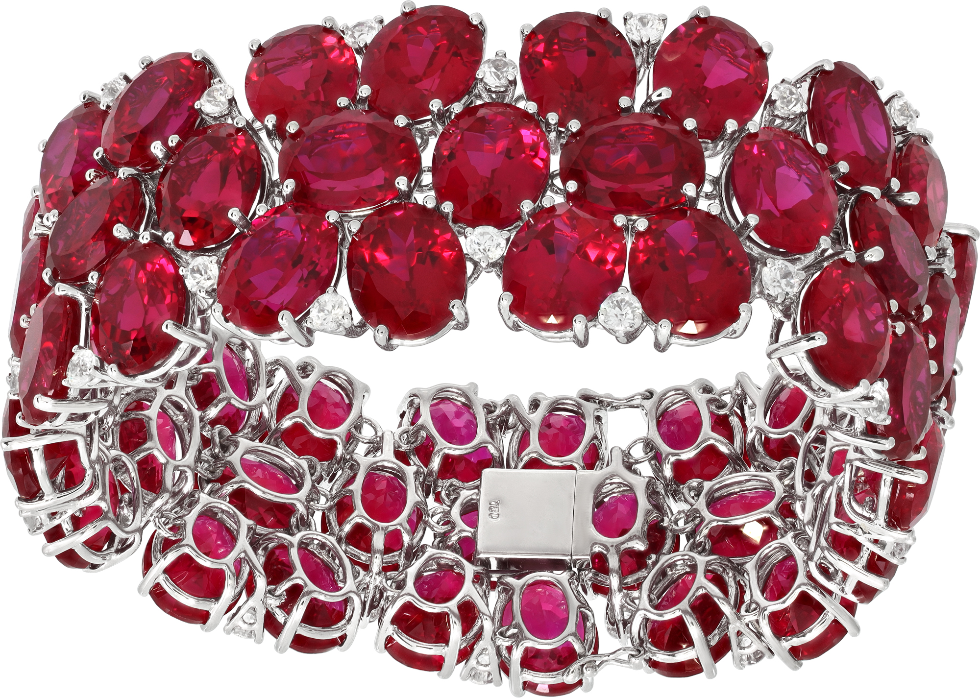 Diamonds & oval lab grown ruby wide bracelet in 18k yellow gold. oval cut Lab grown ruby approx. 200 carats S521539 