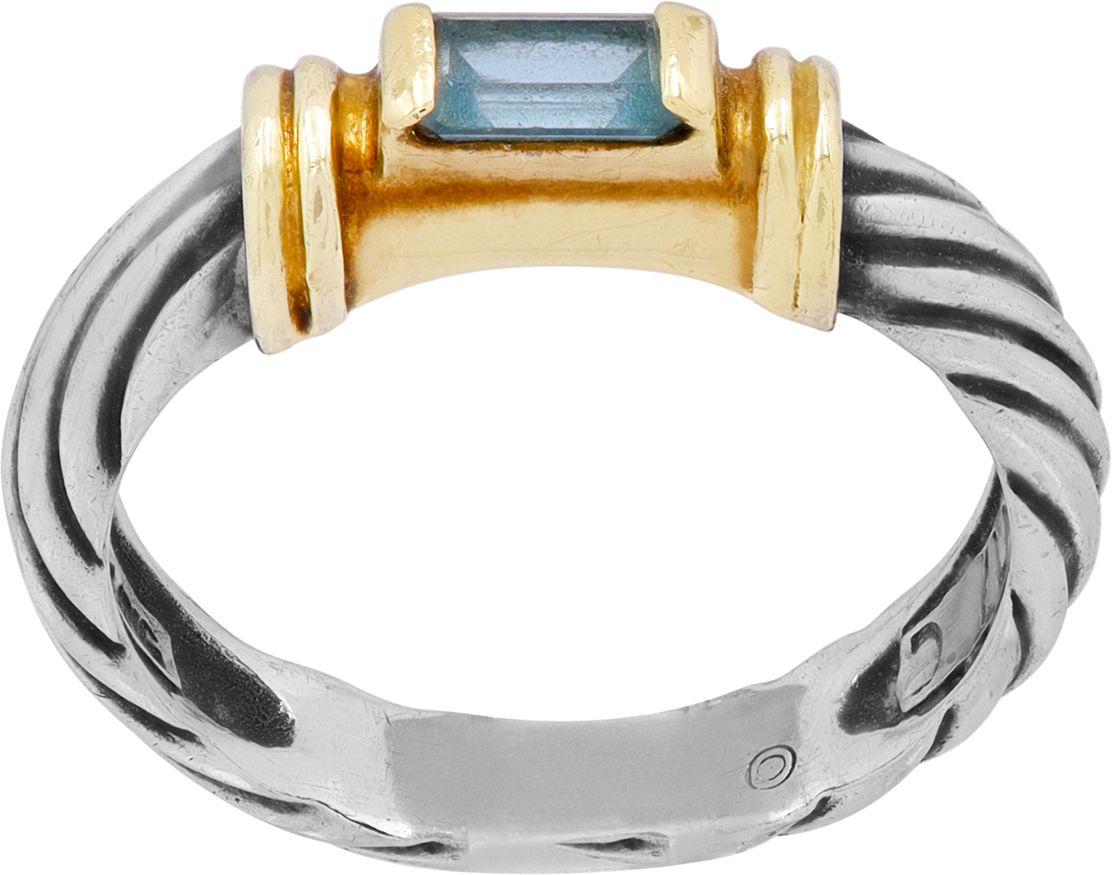 David Yurman Emerald-Cut Blue Topaz Cable Ring