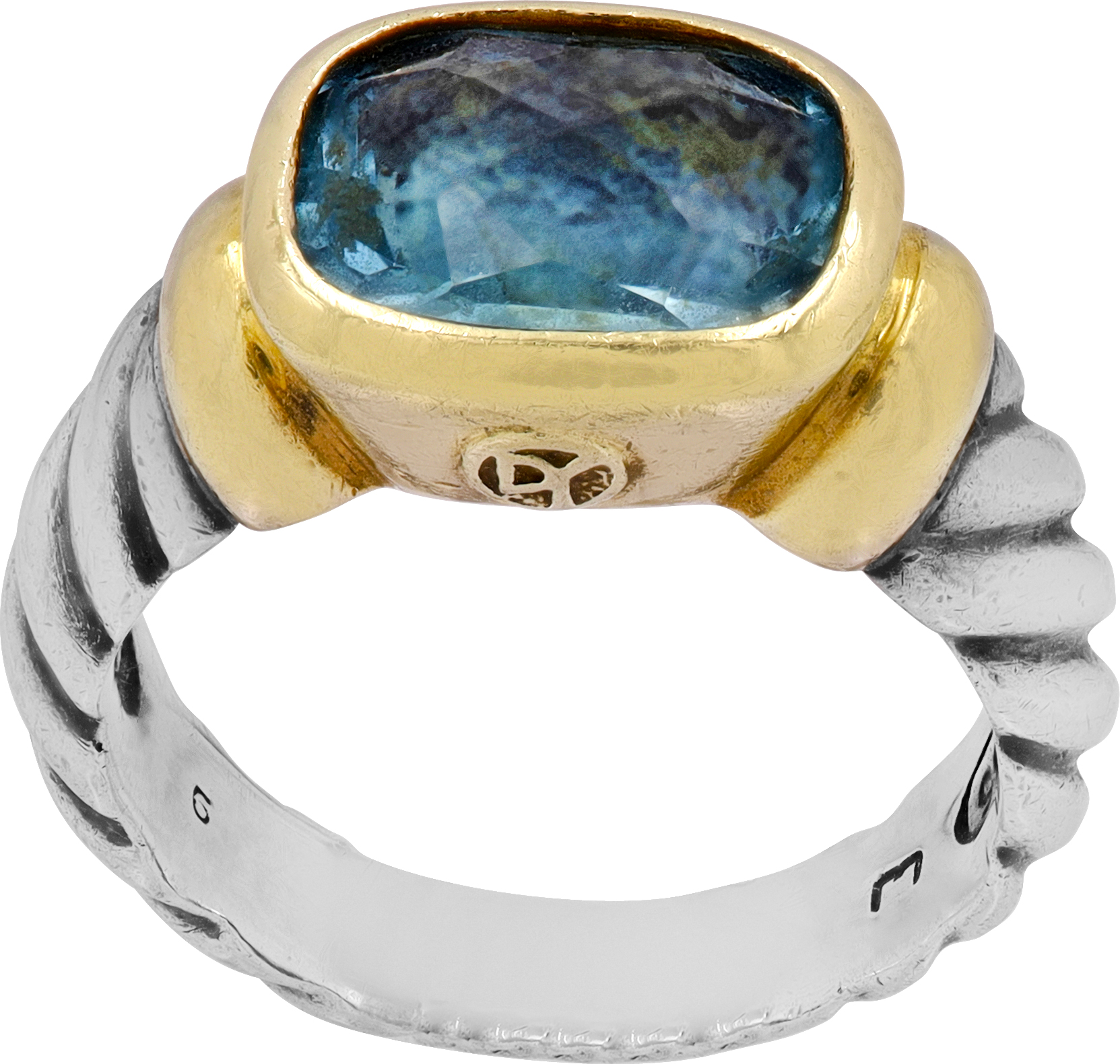DY ring blue topaz in 14k and sterling silver.