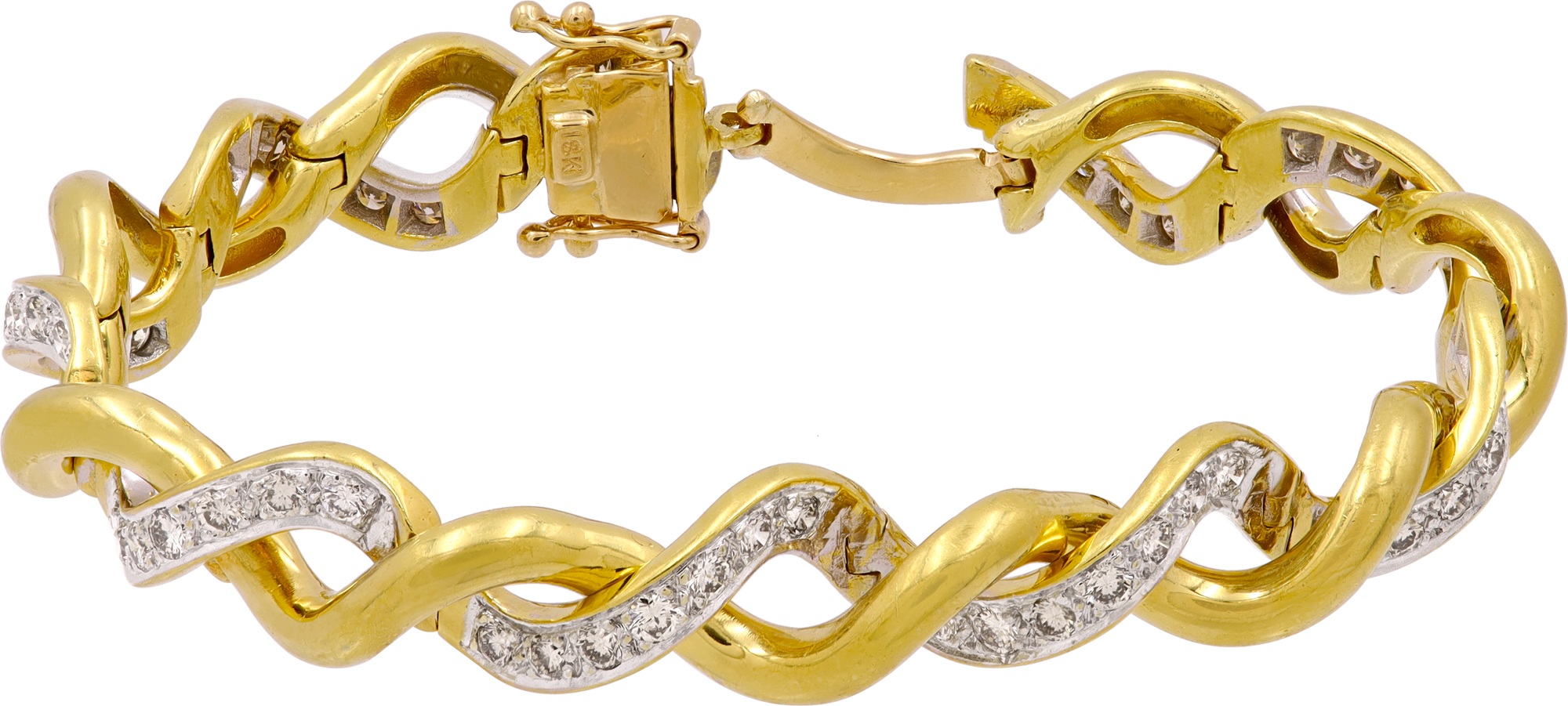 Elegant twisted bracelet in 18k yellow and white gold