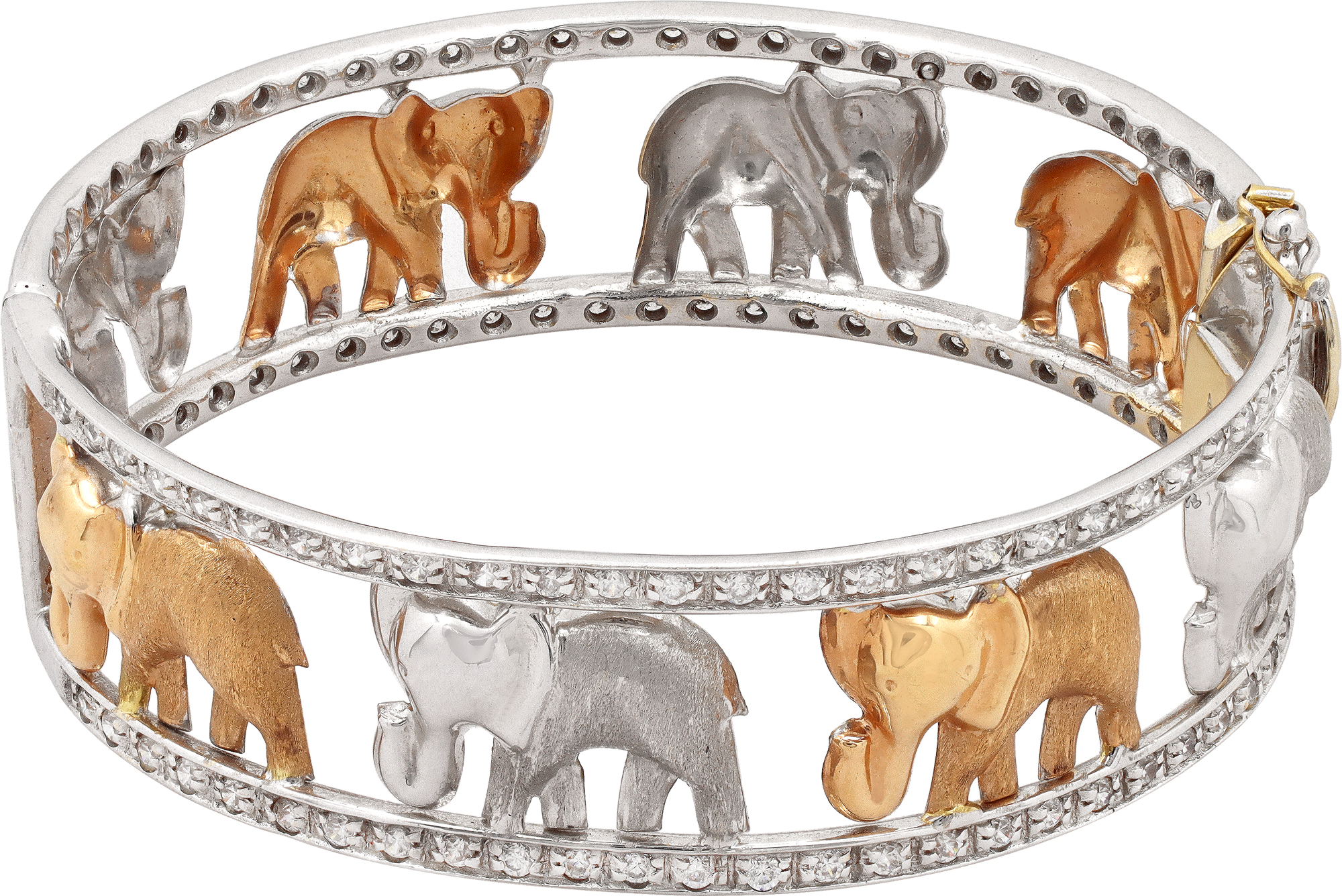 Elephant diamond bangle in 18k rose and yellow gold