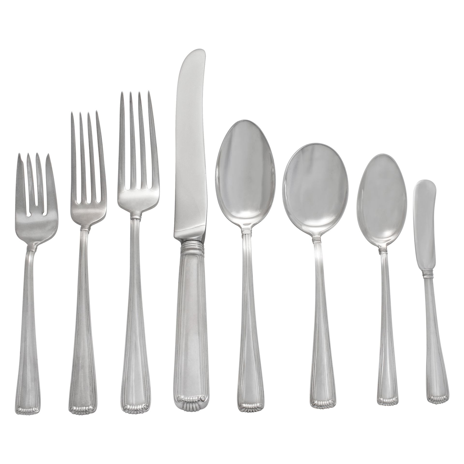 "EMBASSY SCROLL" Sterling Silver Flatware set by Cartier "EMBASSY SCROLL" Sterling Silver Flatware set by Cartier