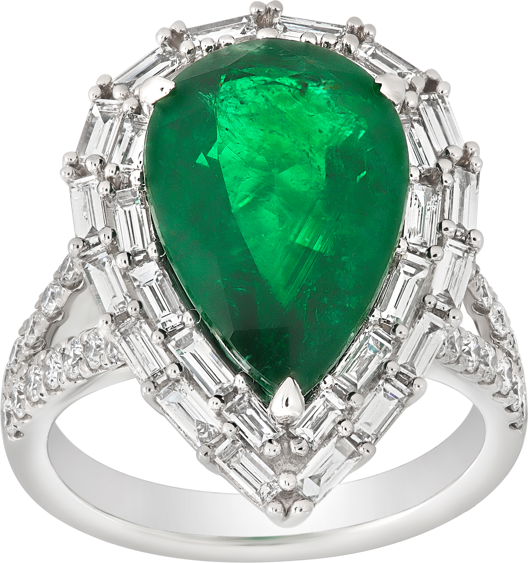 Emerald & diamond ring in 18k white gold S521001 