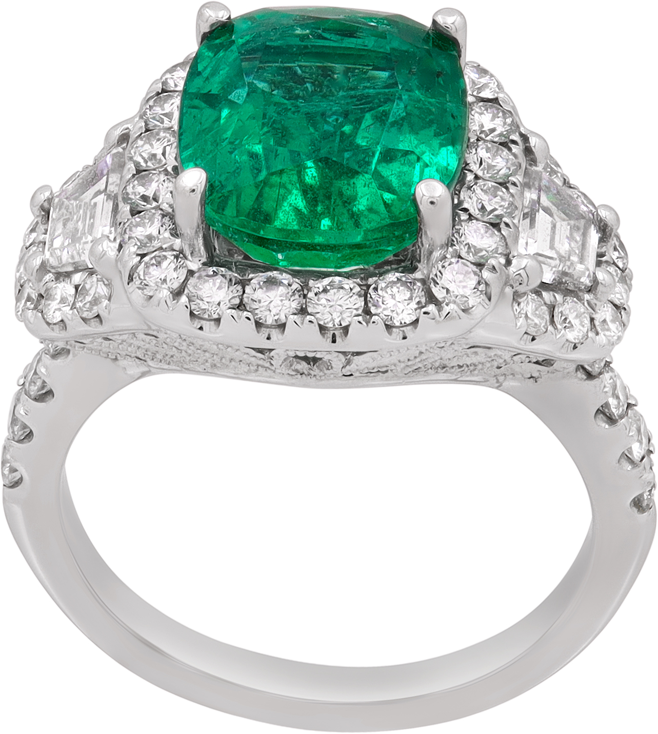 Emerald and diamond ring in 18k white gold Emerald and diamond ring in 18k white gold