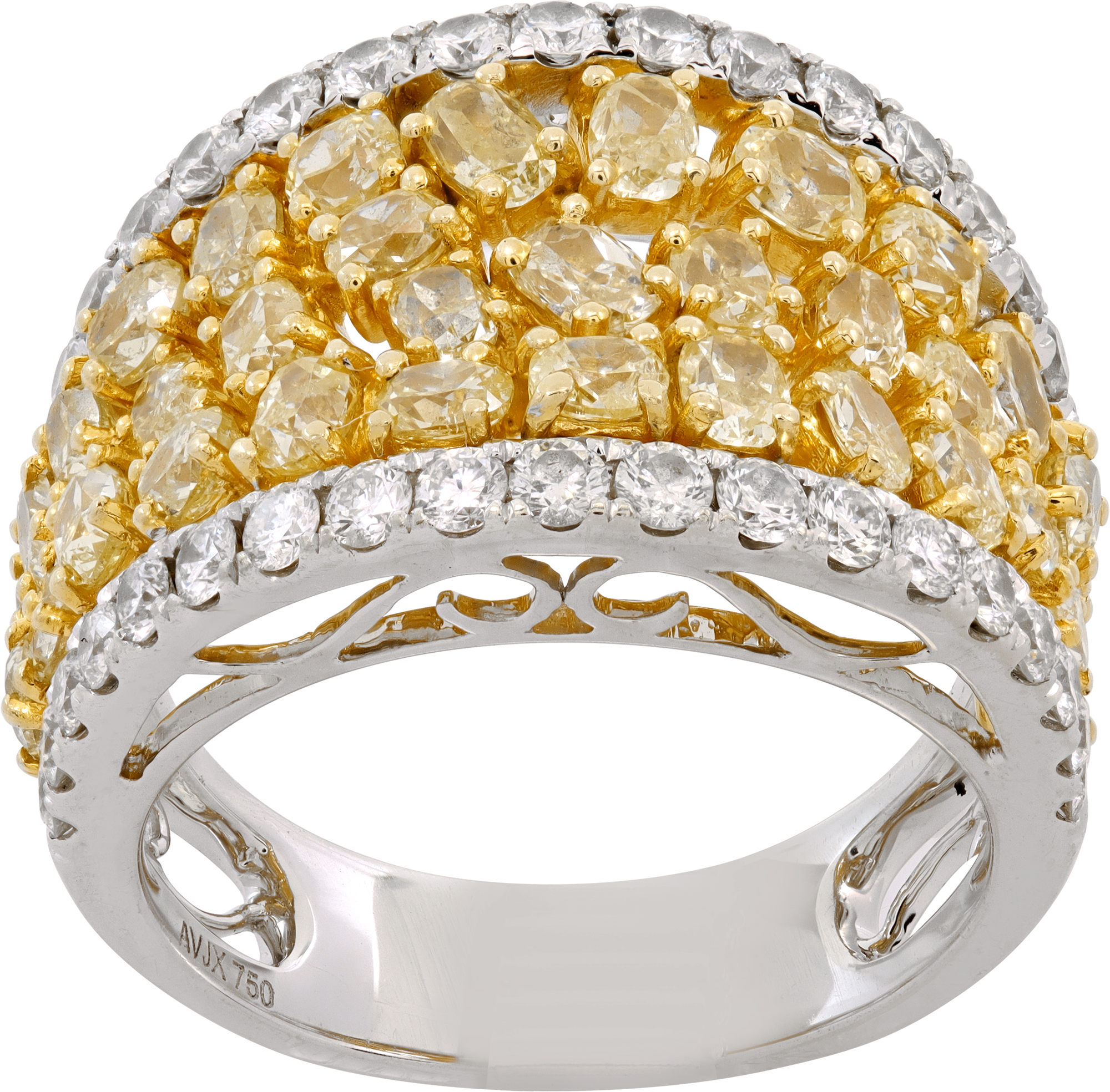 Fancy yellow diamond band crafted in 18k white gold with rich yellow gold accents S521910