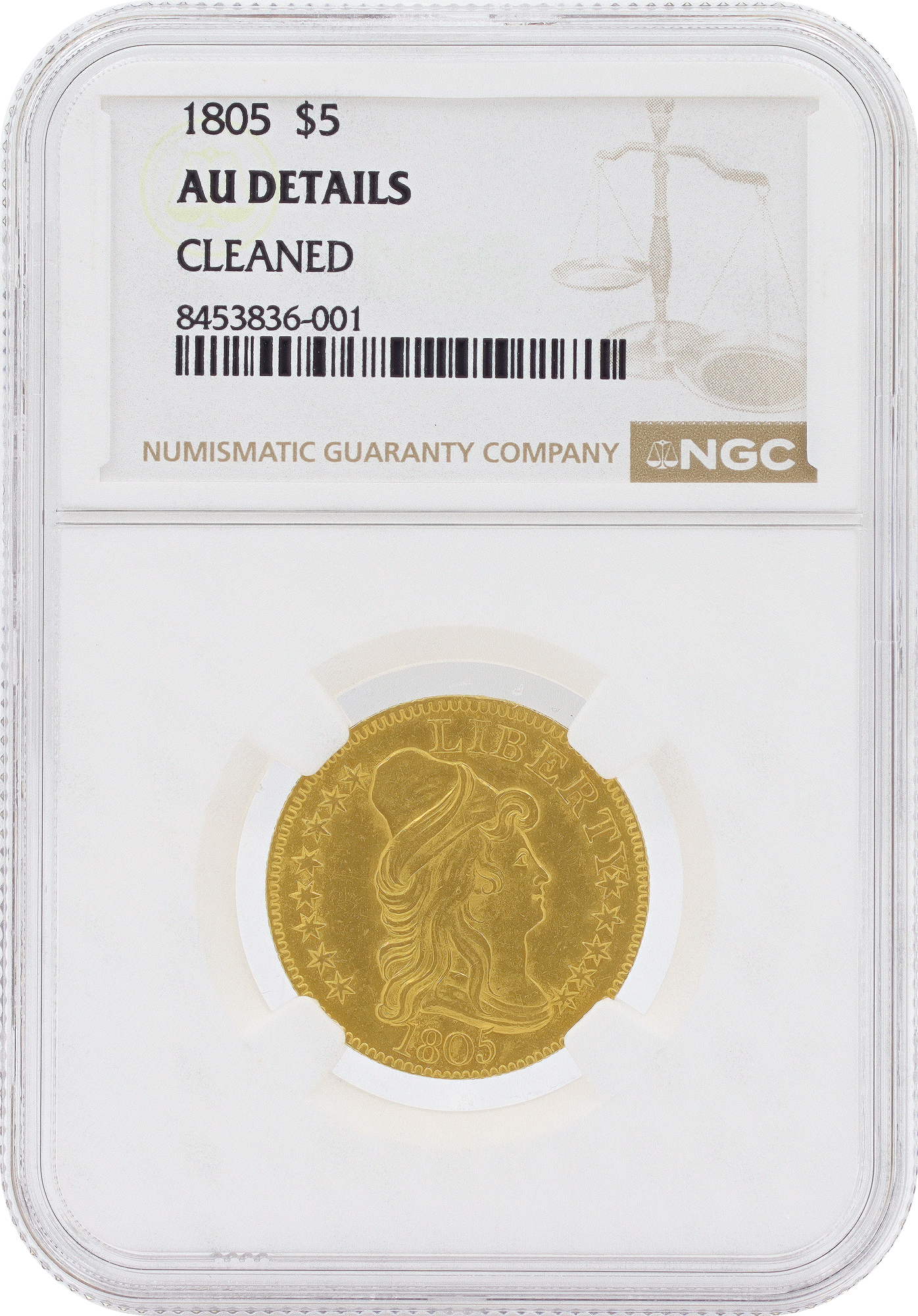 Five Dollar US gold coin 1805 Draped Bust Gold half Eagle NGC graded and sealed N519080
