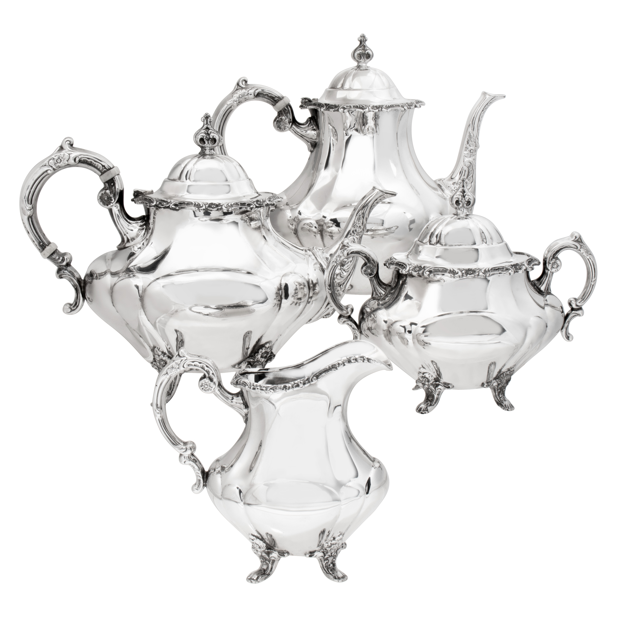 GEORGIAN ROSE 4 pieces sterling silver tea/coffee set. | Gray & Sons