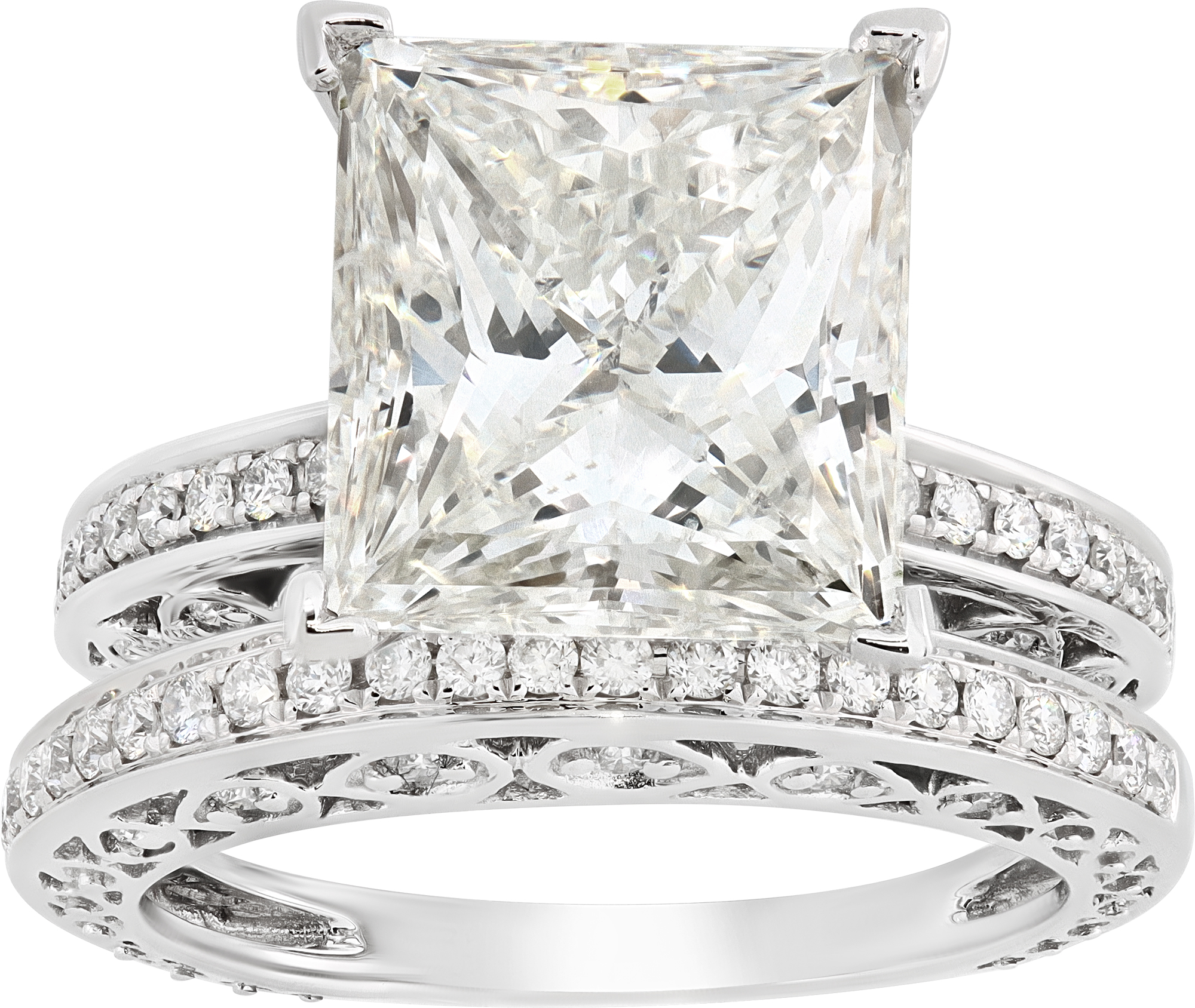GIA certified 6.59 carat rectangular modified brilliant diamond ring + matching band