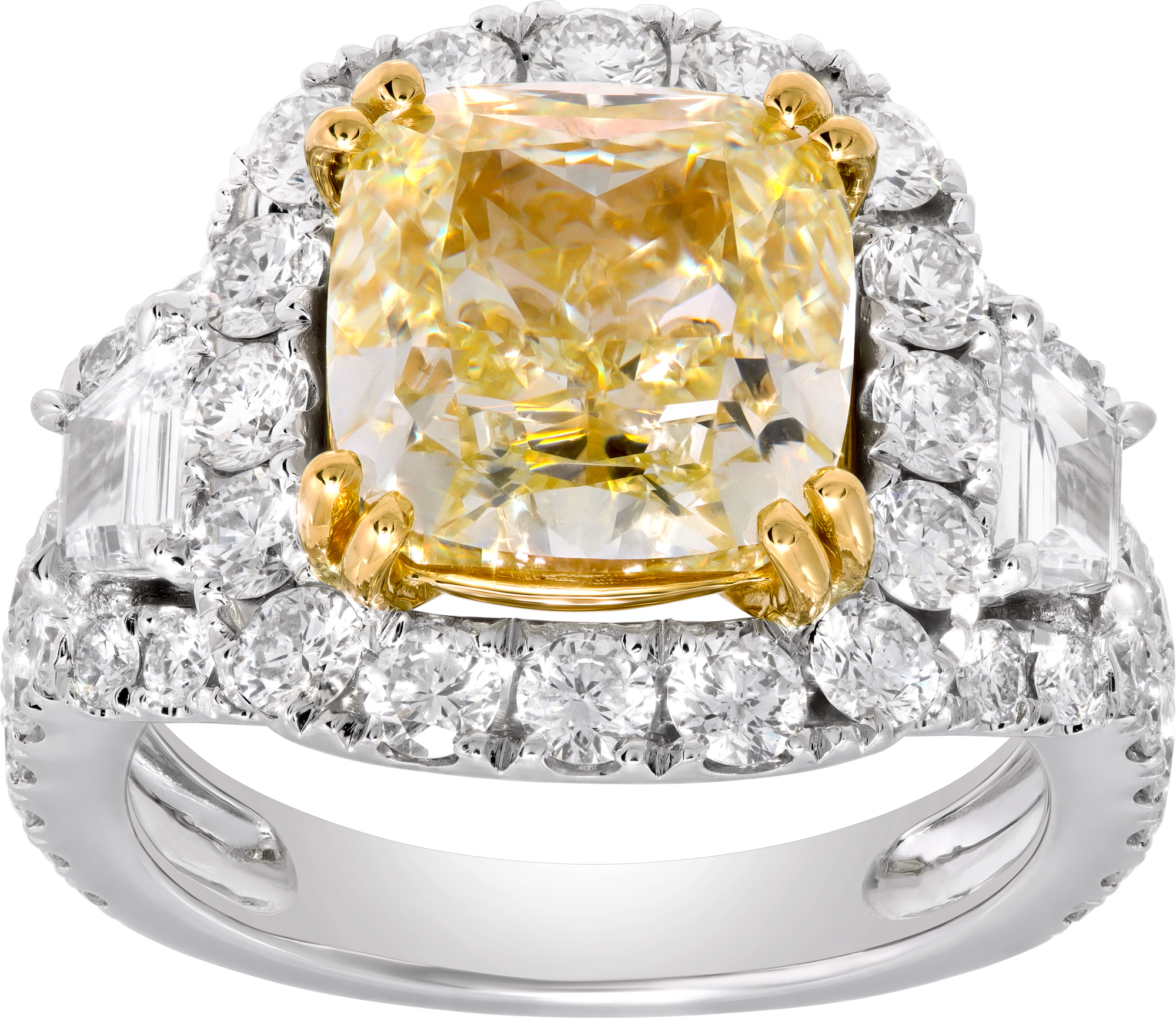 GIA certified cushion diamond 5.08 carat Fancy Light Yellow grade, VVS 2 clarity