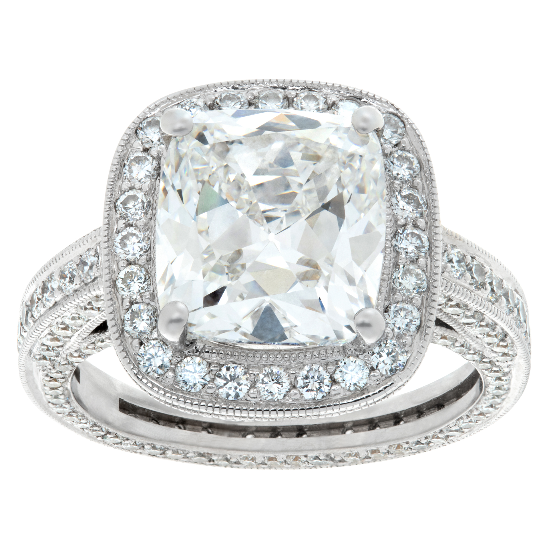 GIA certified cushion modified brilliant cut diamond 5.17 carat ( G color, SI2 clarity) ring S519613