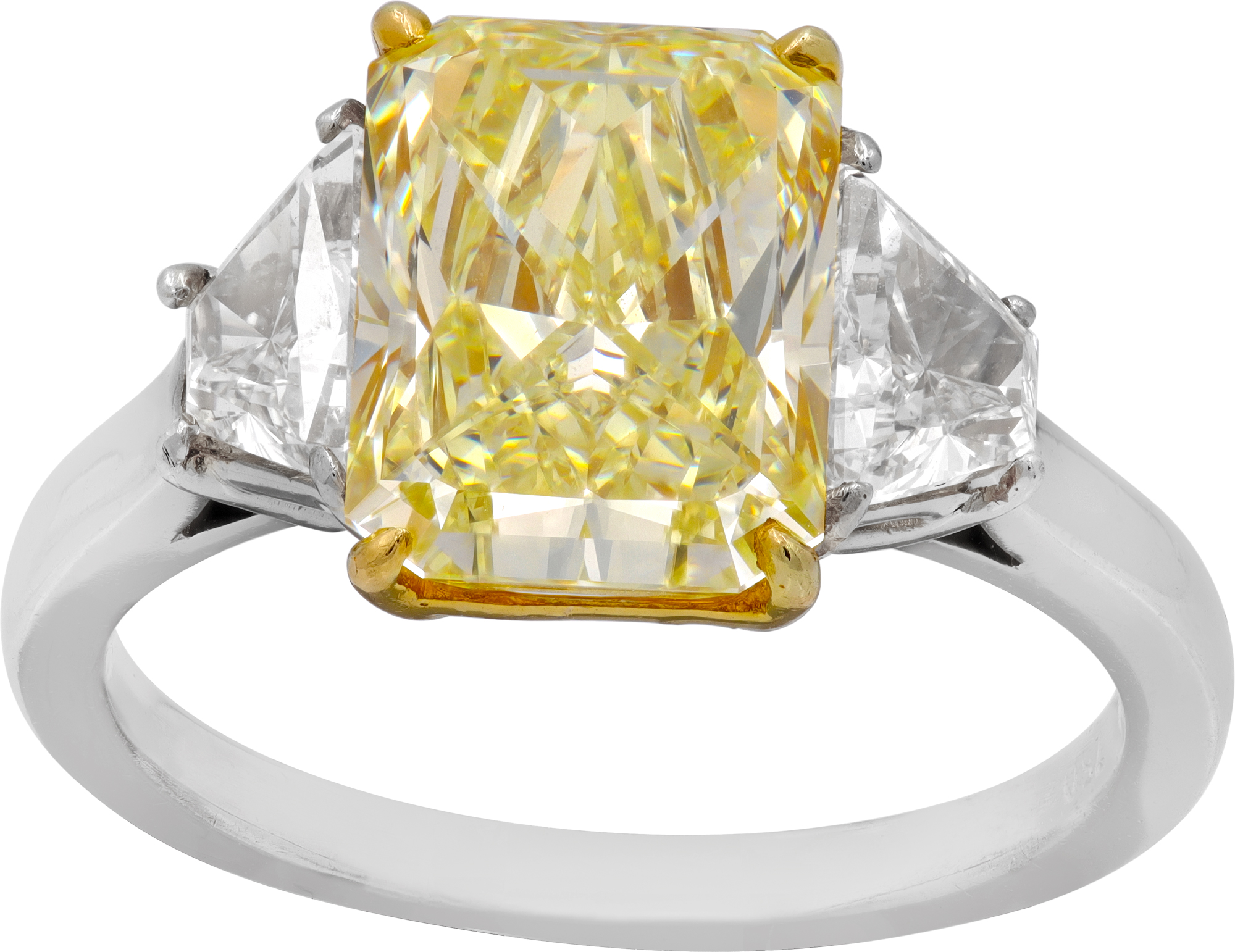 GIA certified cut-cornered rectangular brilliant 4.88 carat Fancy Yellow Natural Even